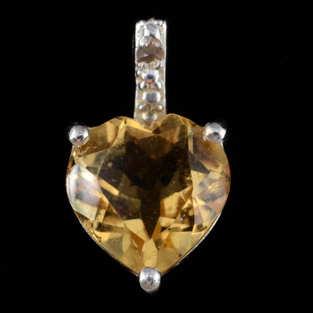 Sterling Silver Citrine Heart Shaped Pendant