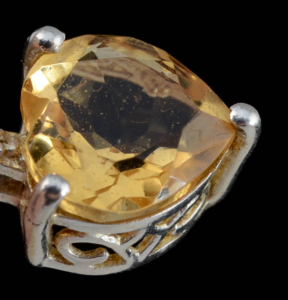 Sterling Silver Citrine Heart Shaped Pendant