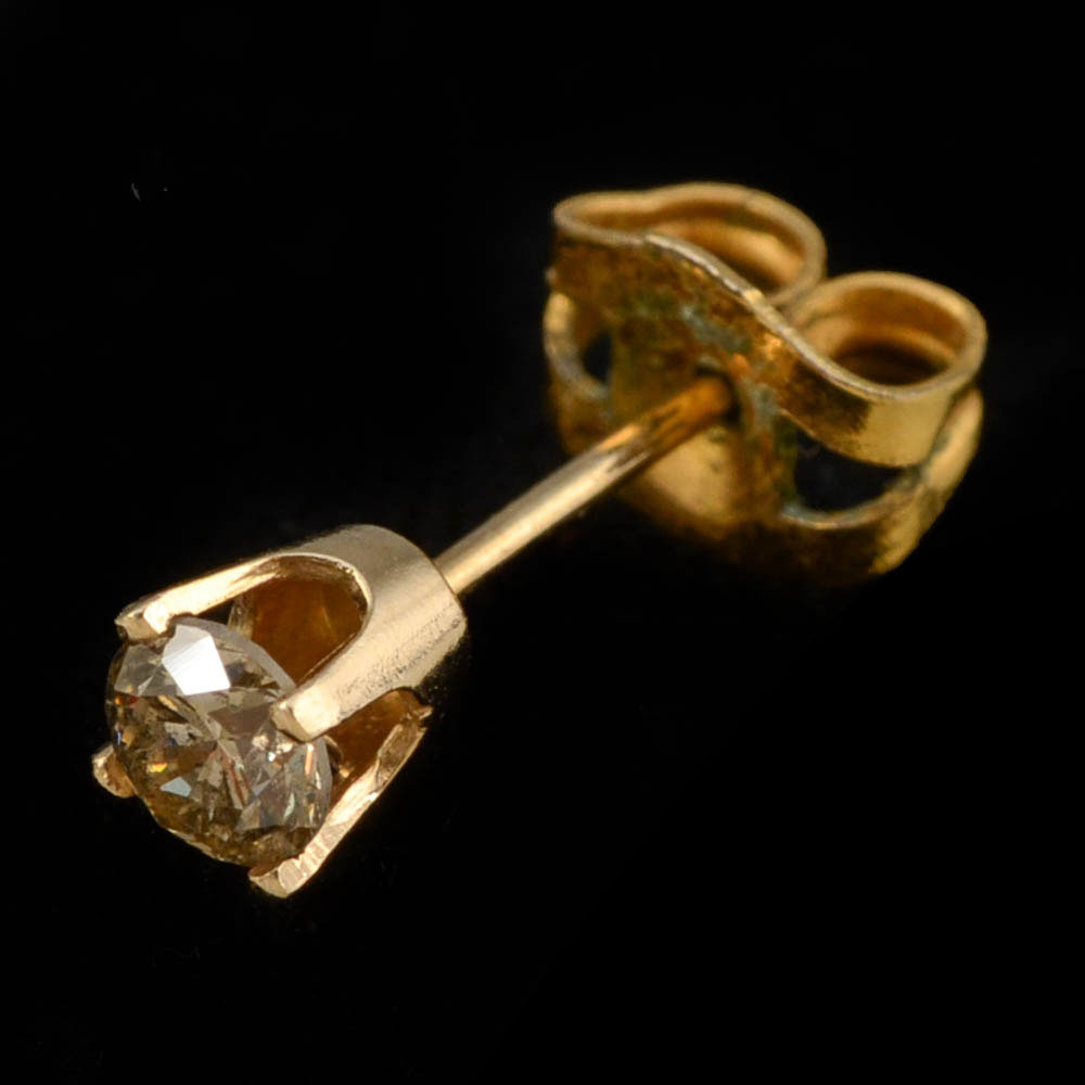 Single 14K Yellow Gold Diamond Stud Earring