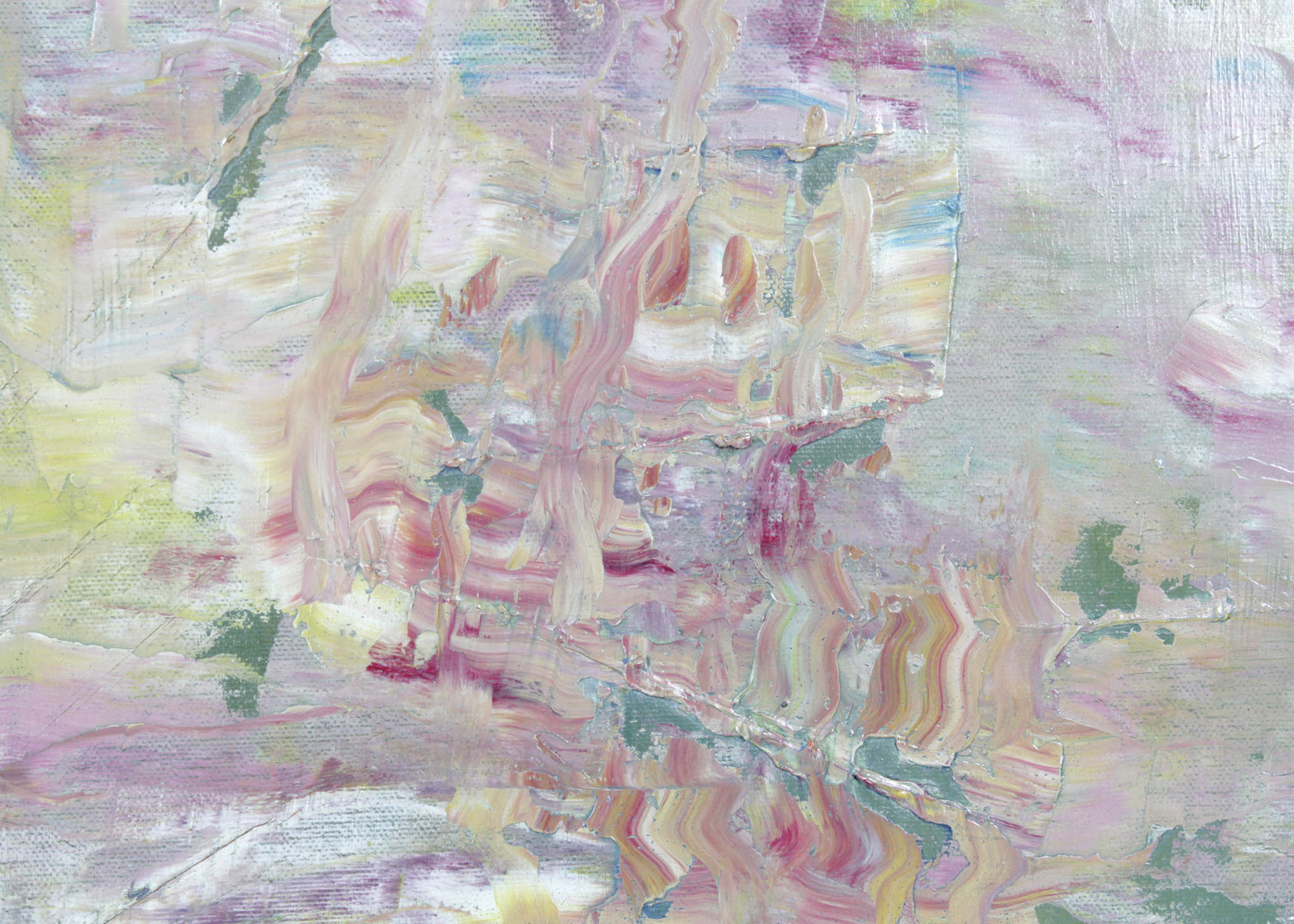 Carol Weller Textured Oil on Canvas in Lime Green and Pinks