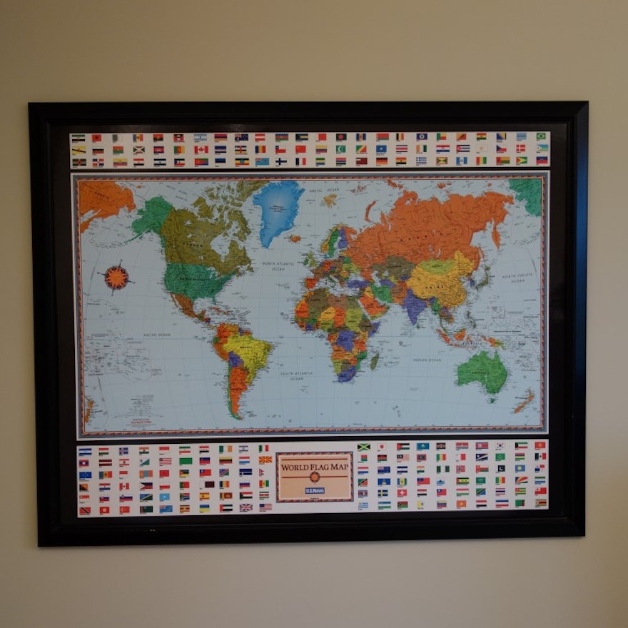 Framed World Map and World Flag Map