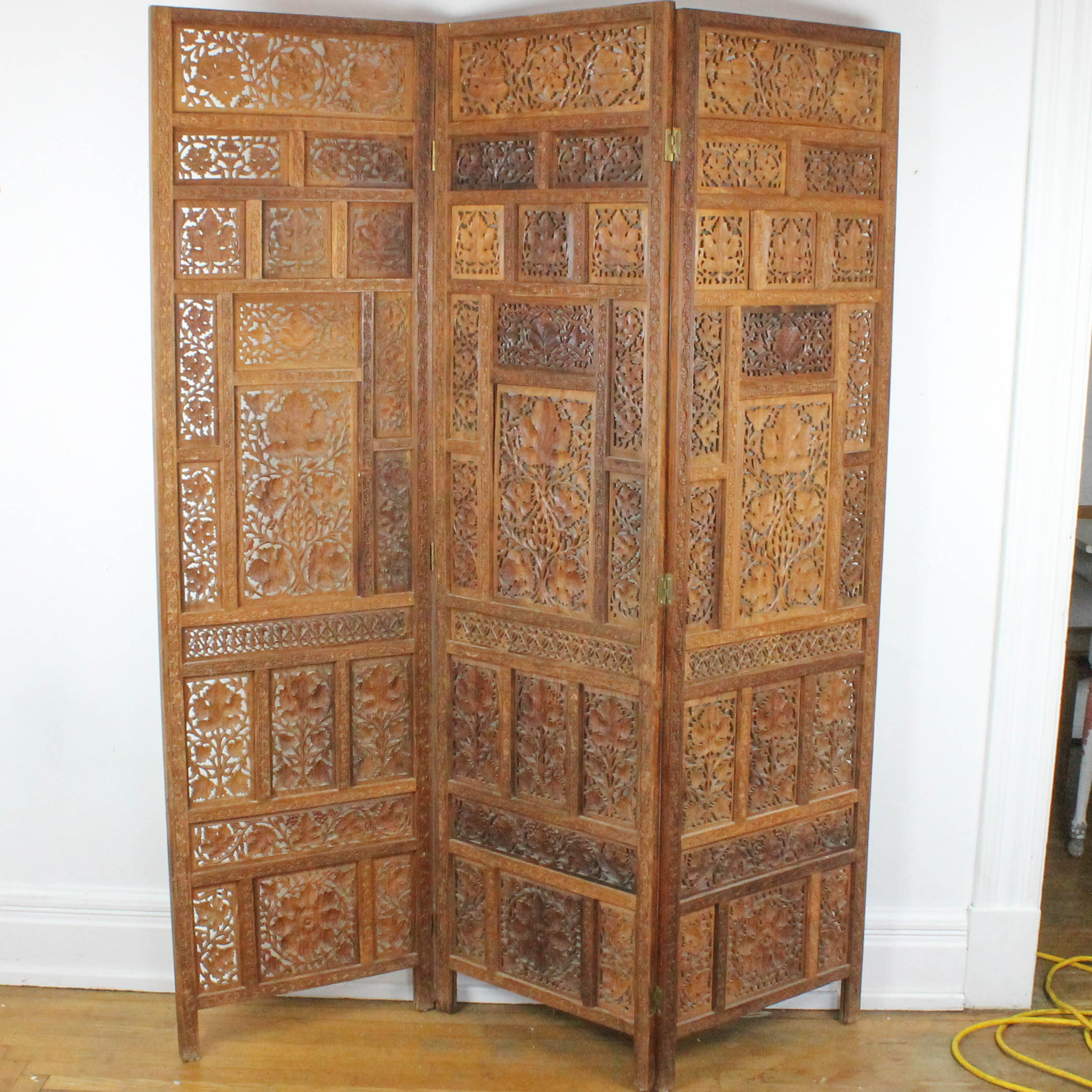 Indian Carved Wooden Folding Screen