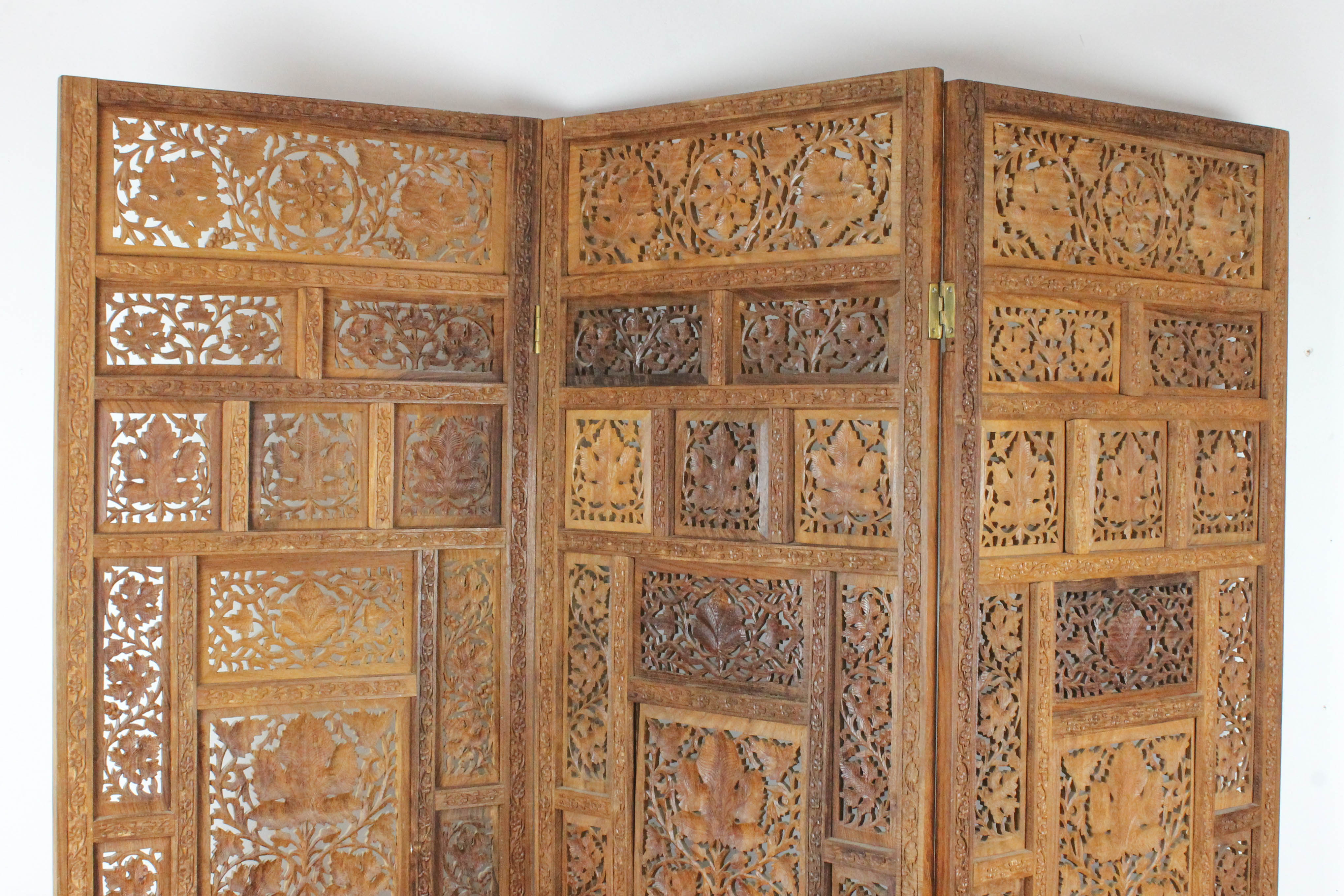 Indian Carved Wooden Folding Screen