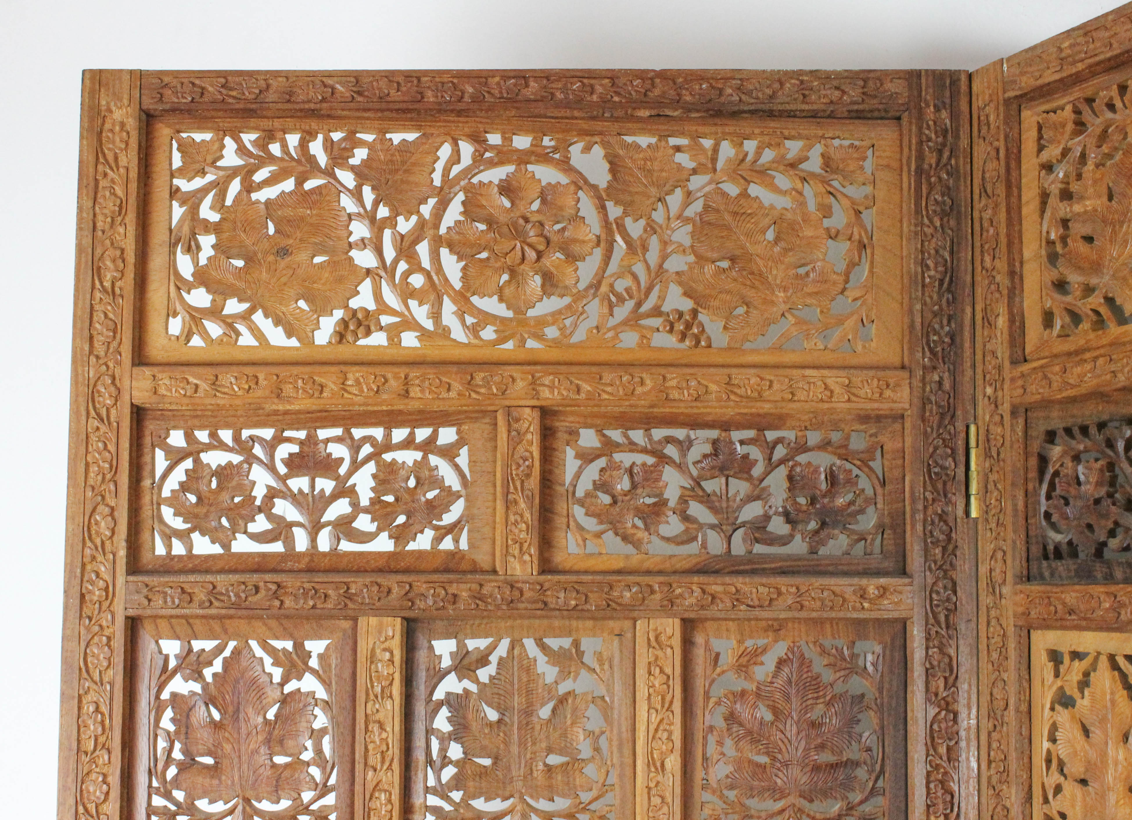 Indian Carved Wooden Folding Screen