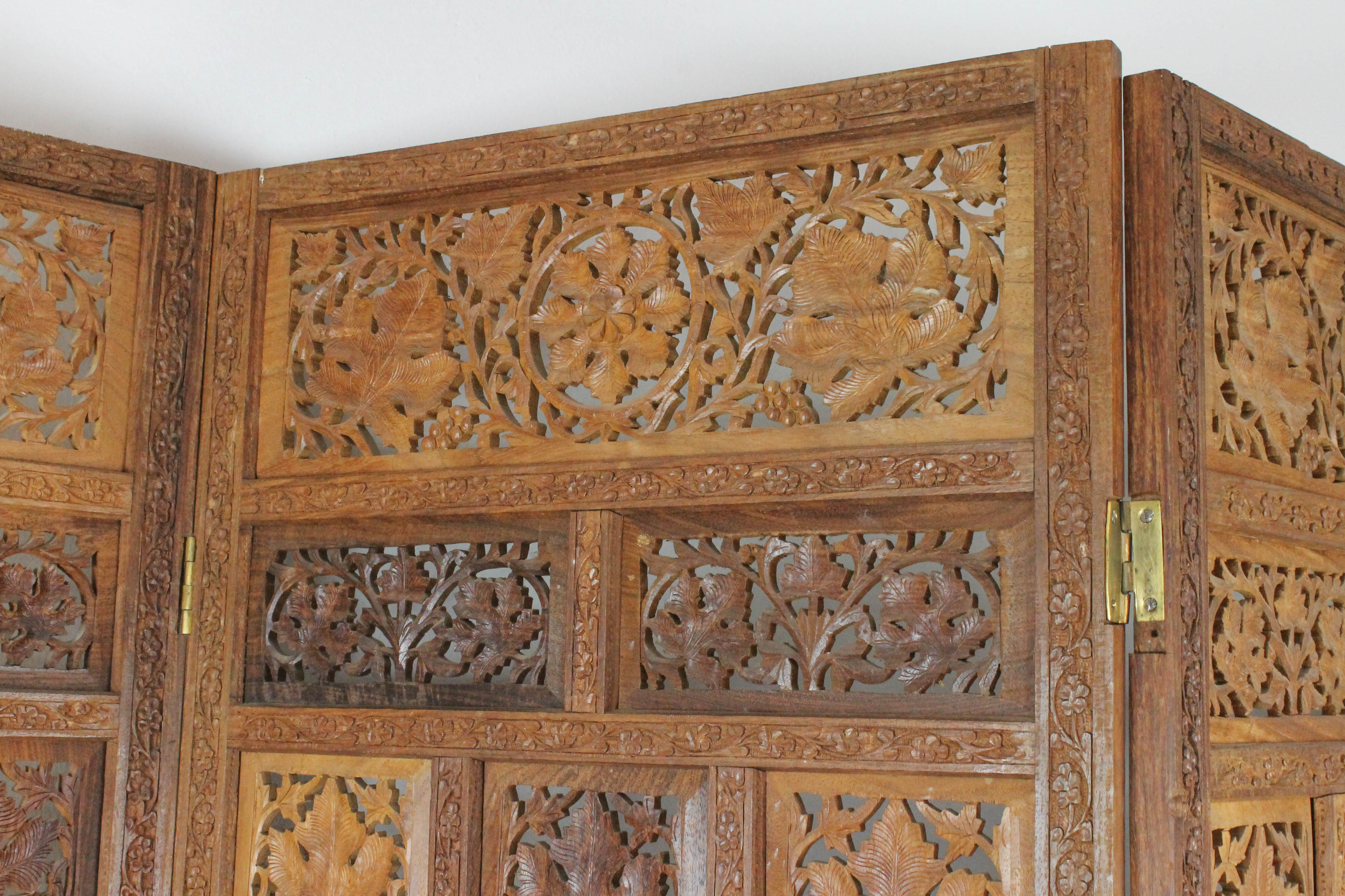 Indian Carved Wooden Folding Screen