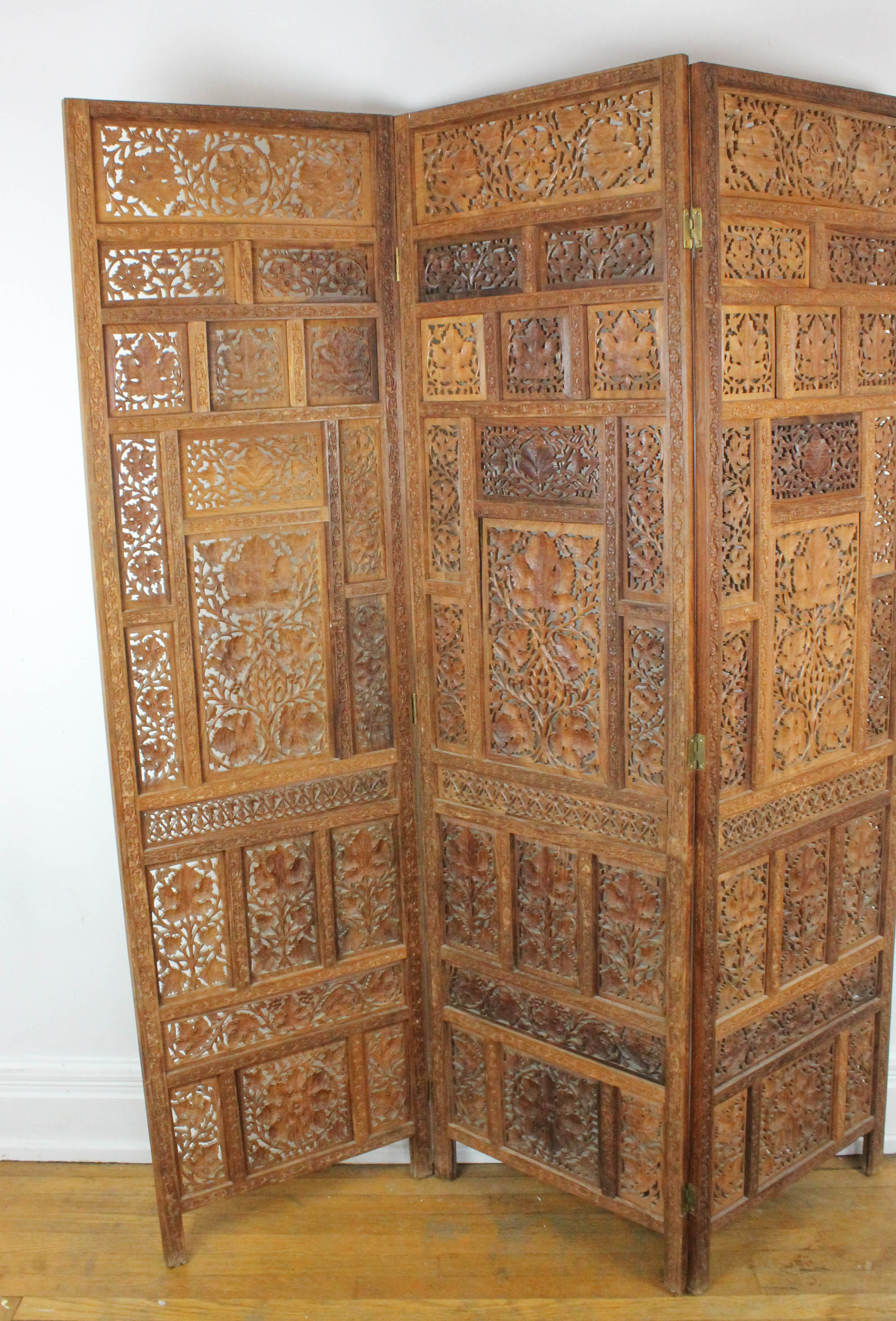 Indian Carved Wooden Folding Screen