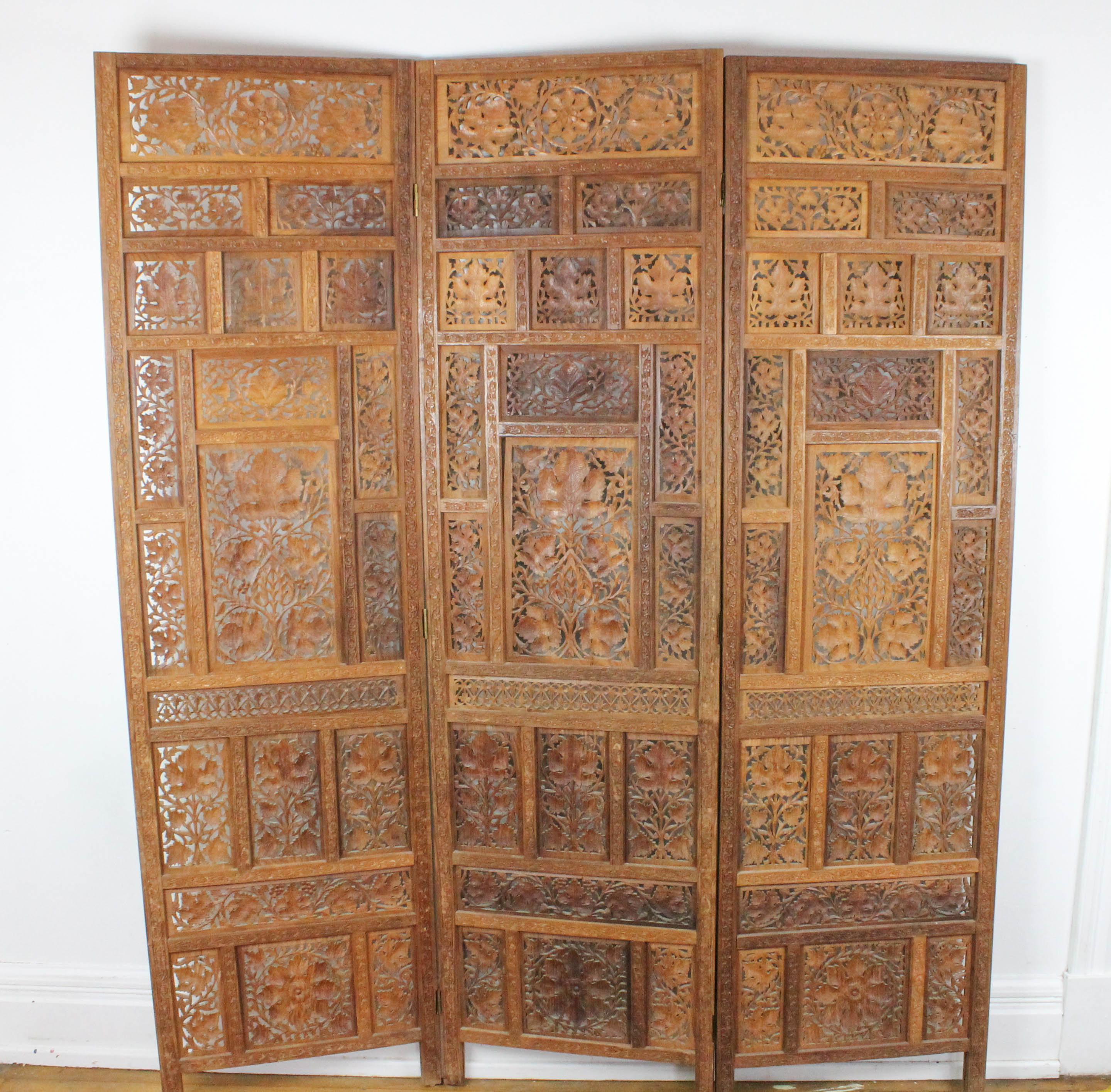 Indian Carved Wooden Folding Screen