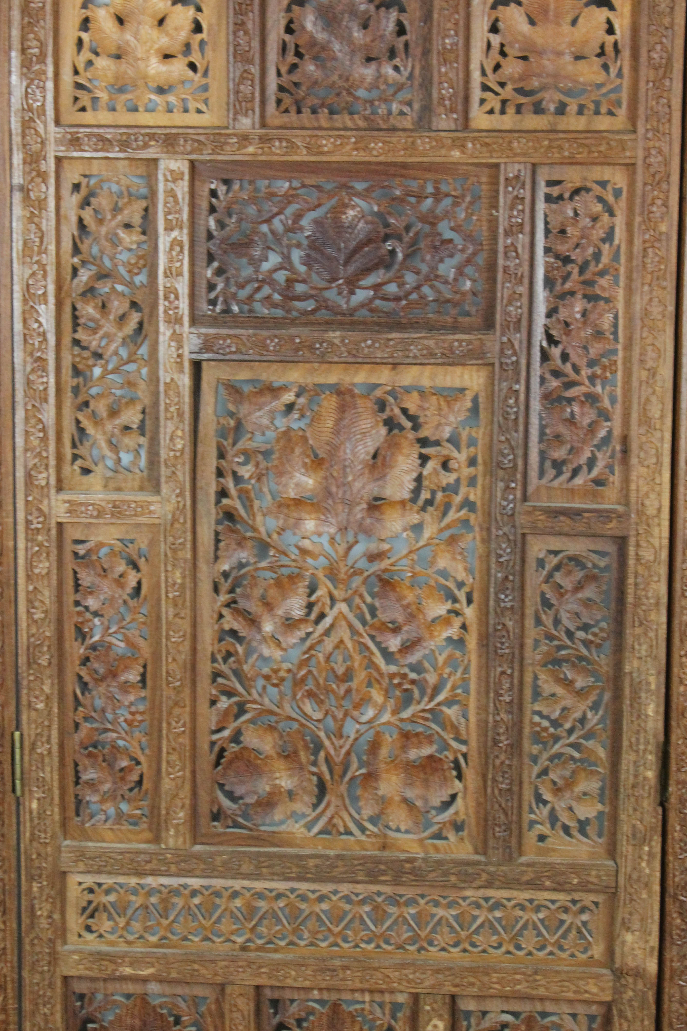 Indian Carved Wooden Folding Screen
