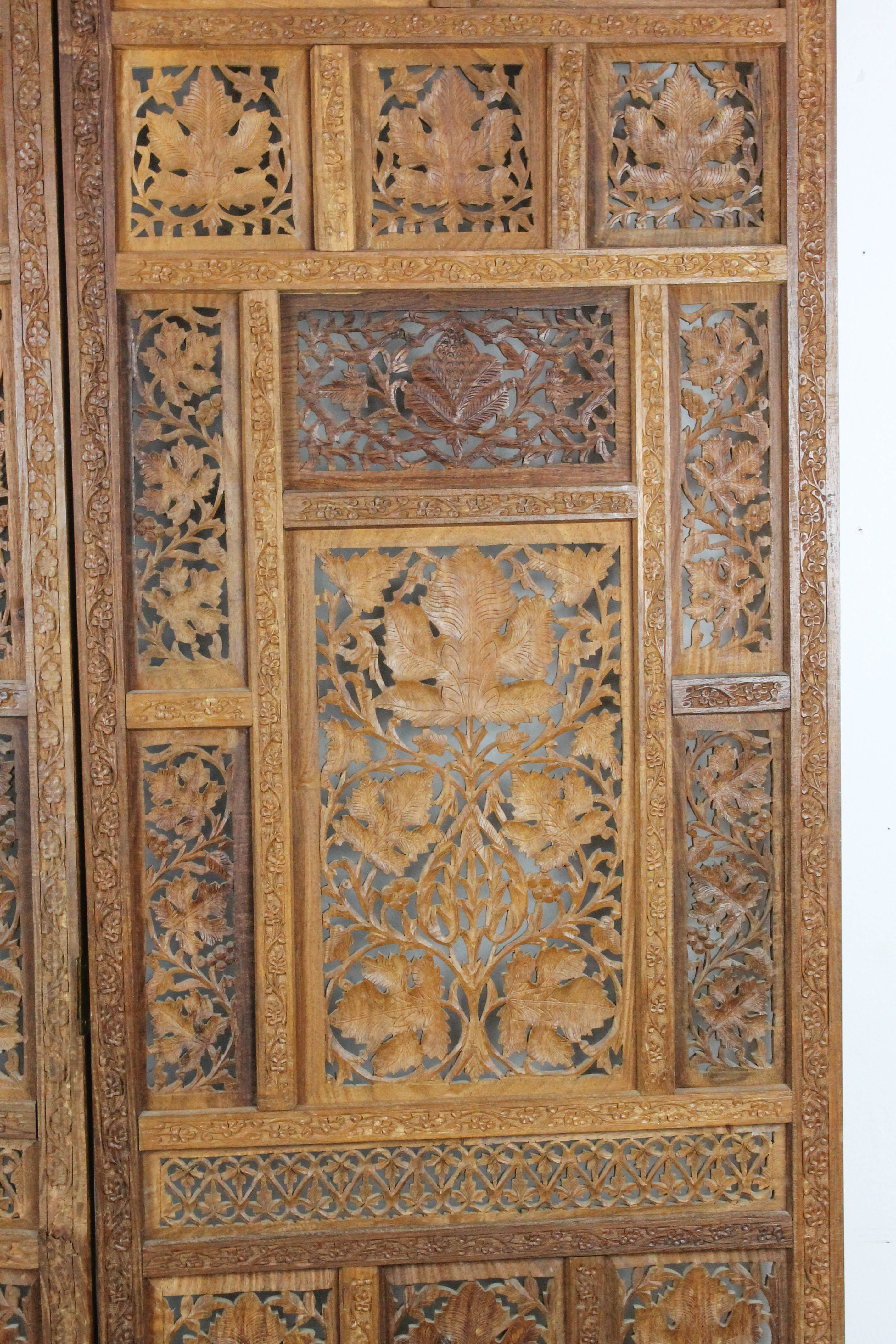 Indian Carved Wooden Folding Screen