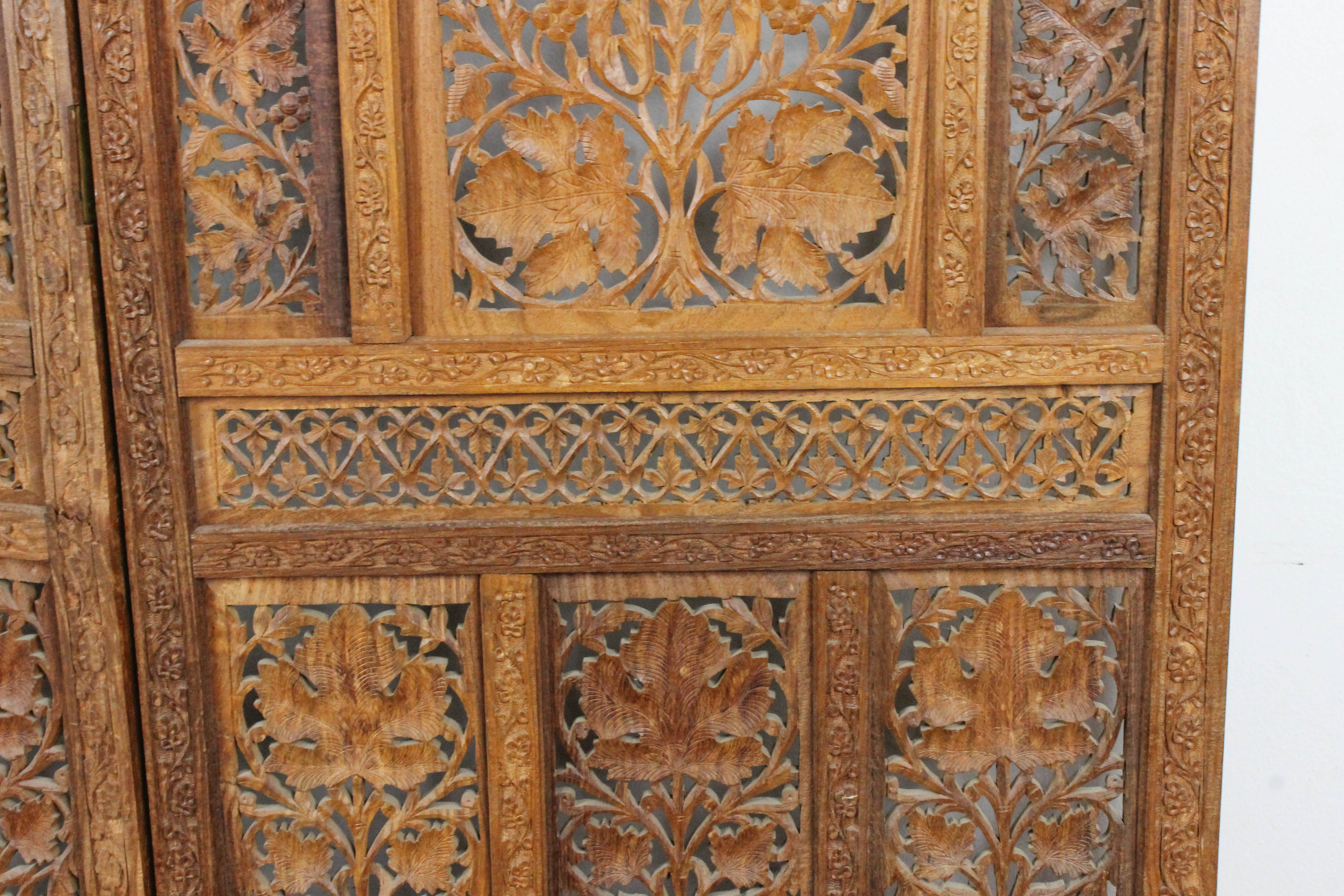 Indian Carved Wooden Folding Screen