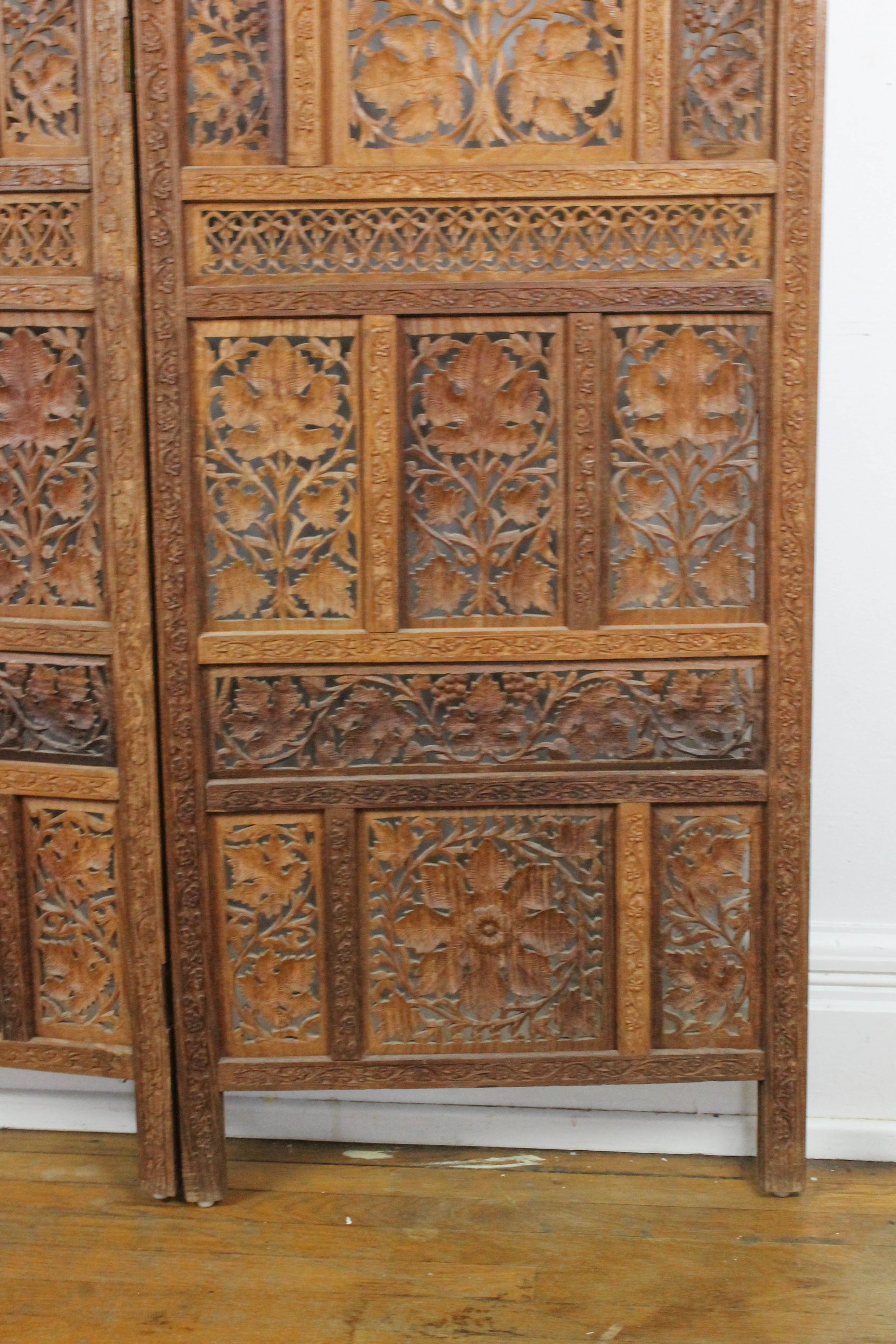 Indian Carved Wooden Folding Screen