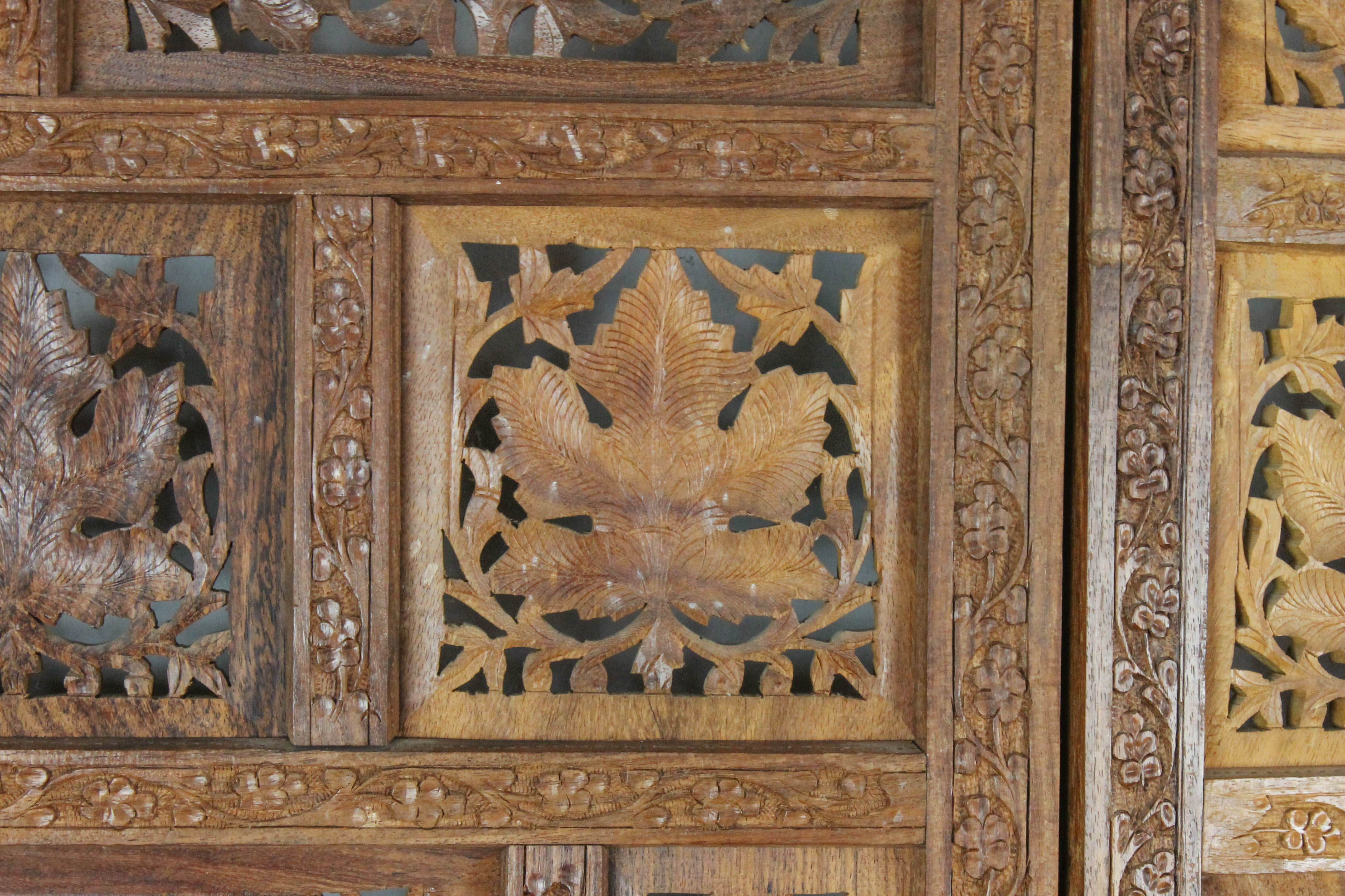 Indian Carved Wooden Folding Screen