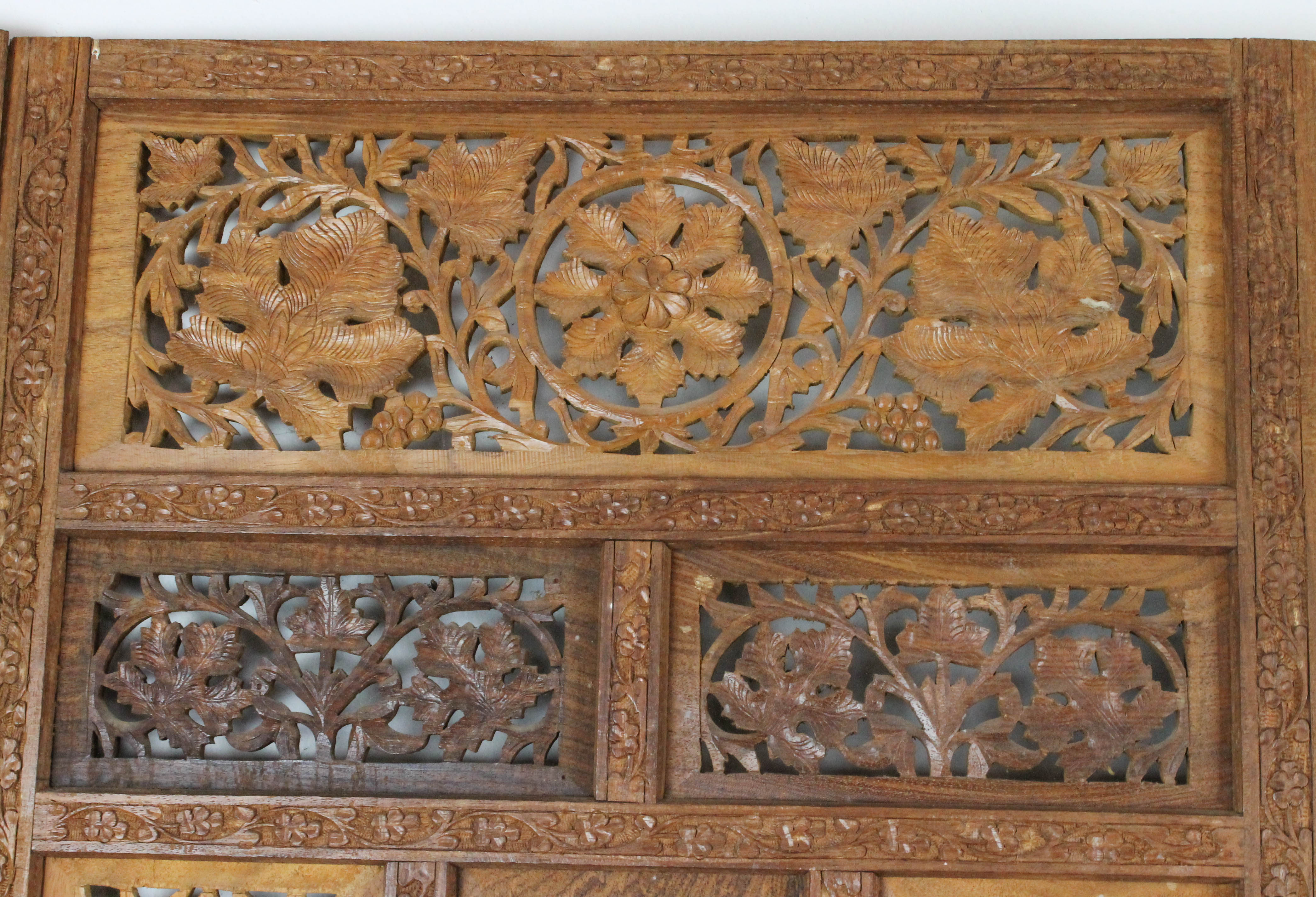 Indian Carved Wooden Folding Screen