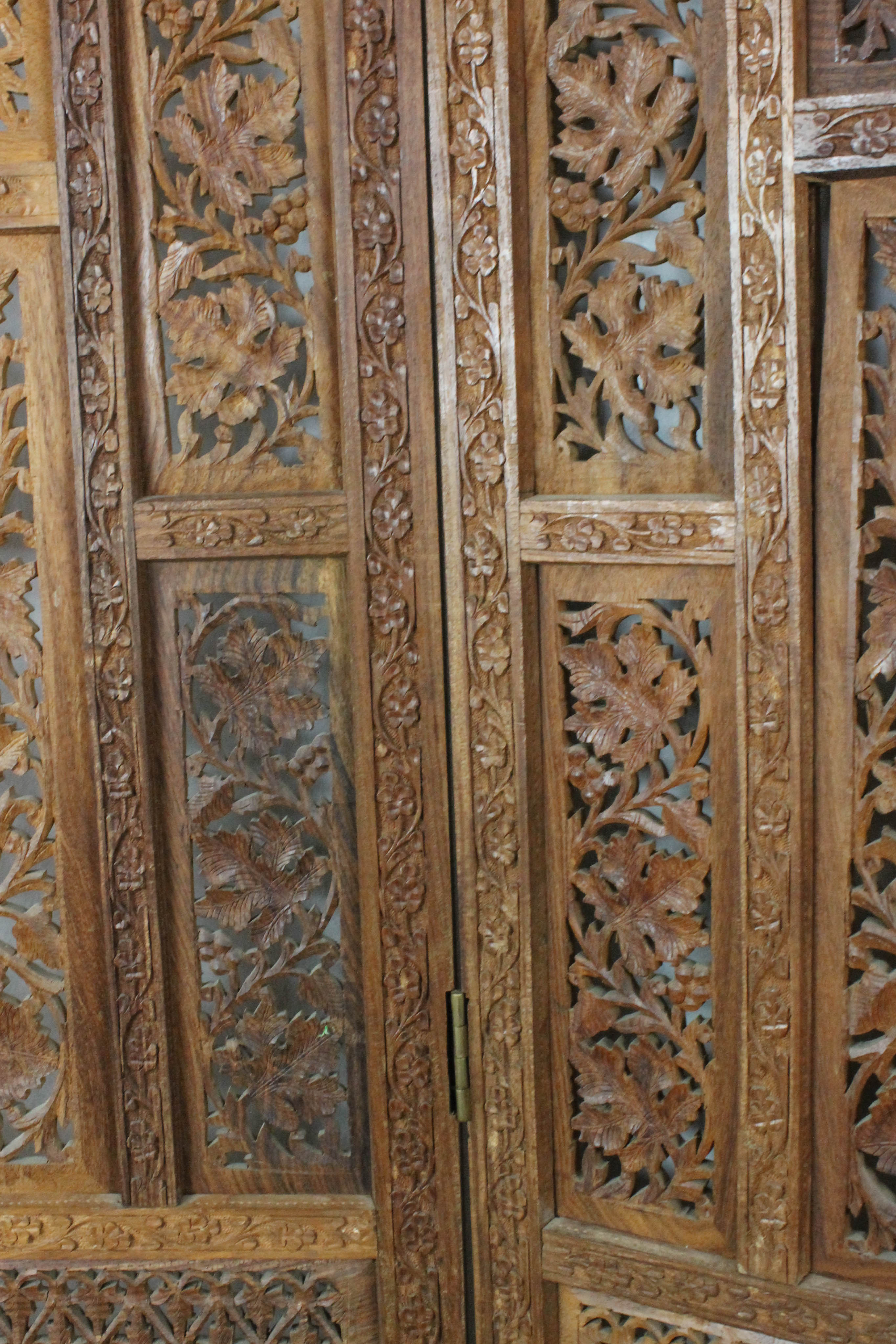 Indian Carved Wooden Folding Screen