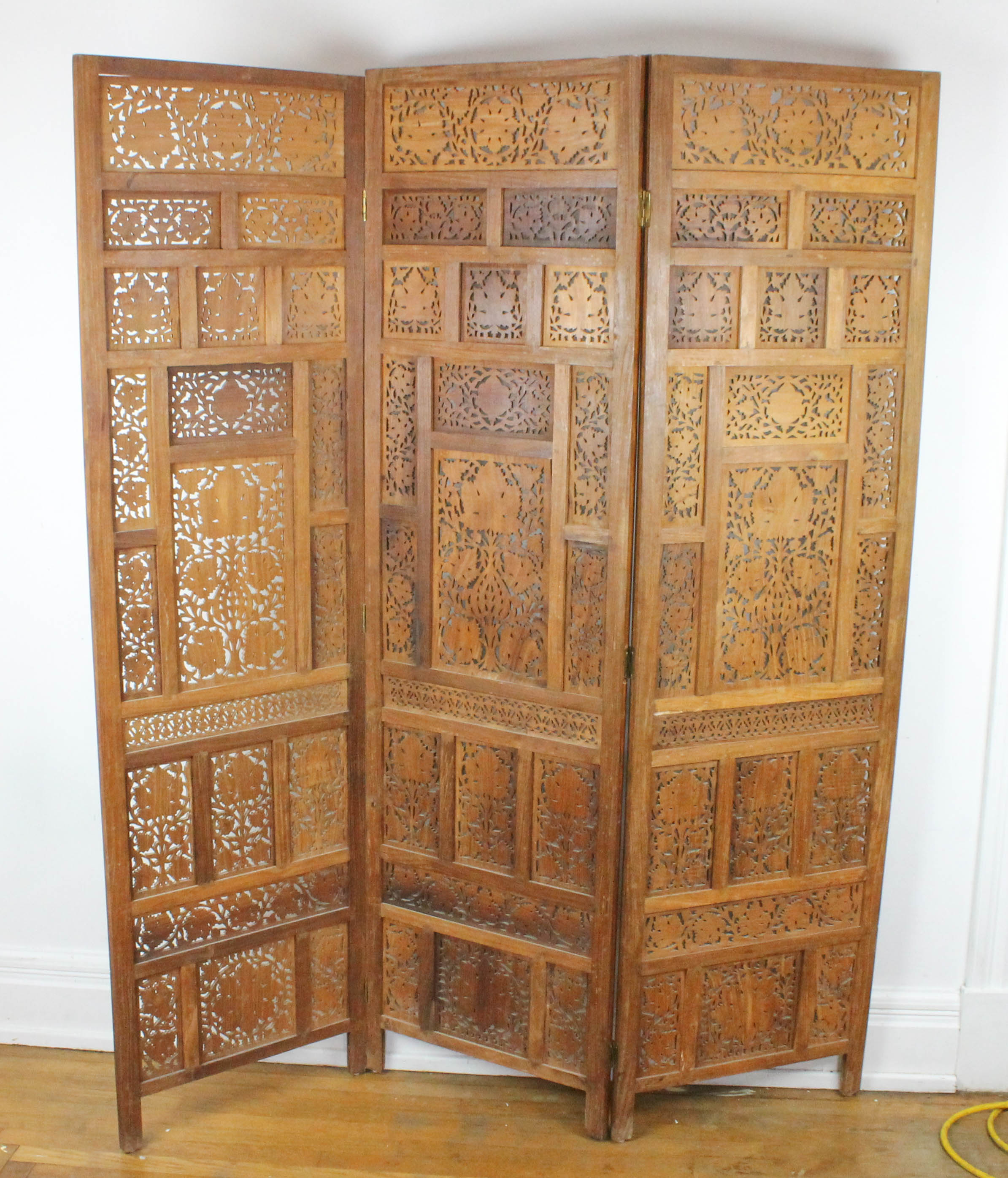 Indian Carved Wooden Folding Screen