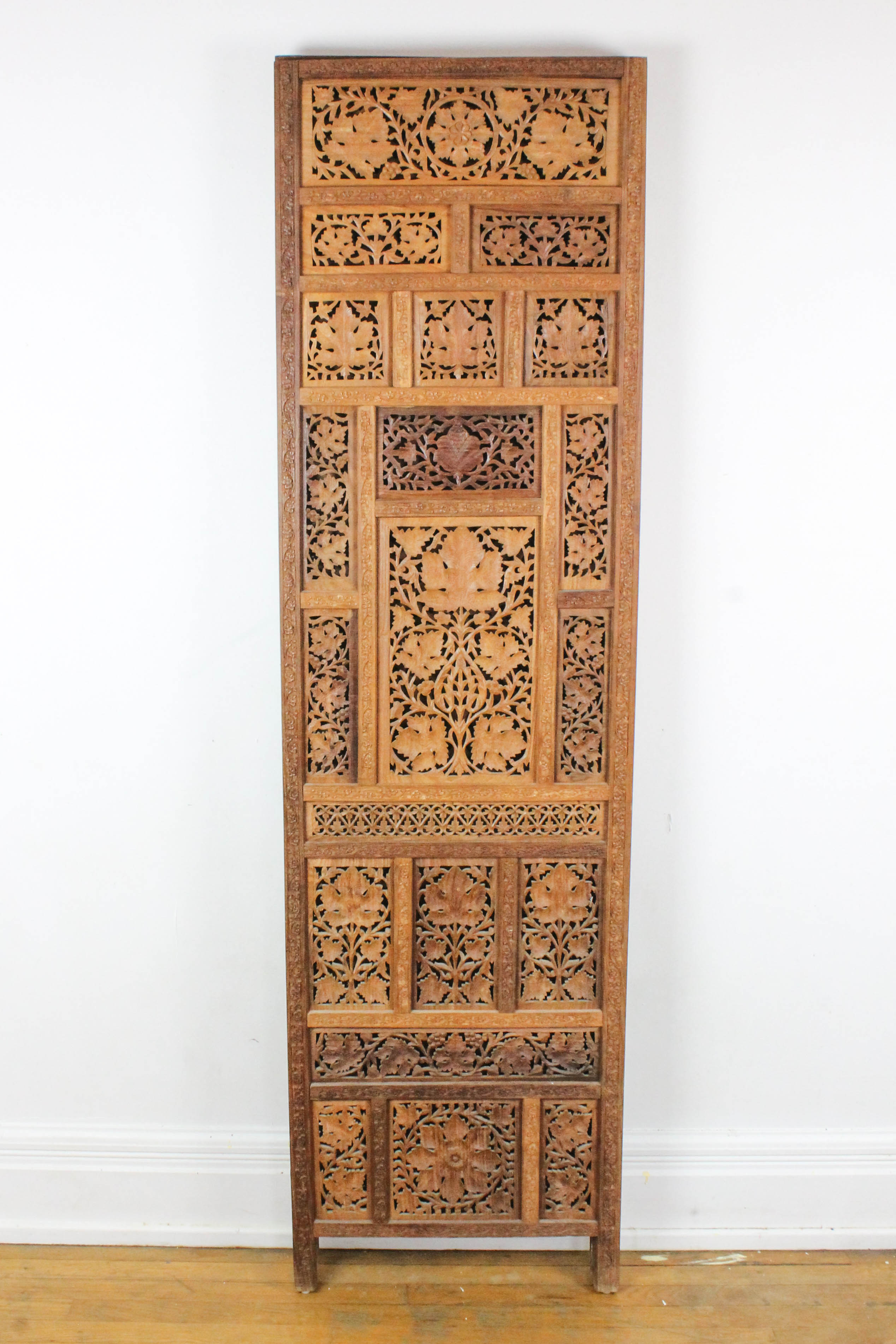Indian Carved Wooden Folding Screen