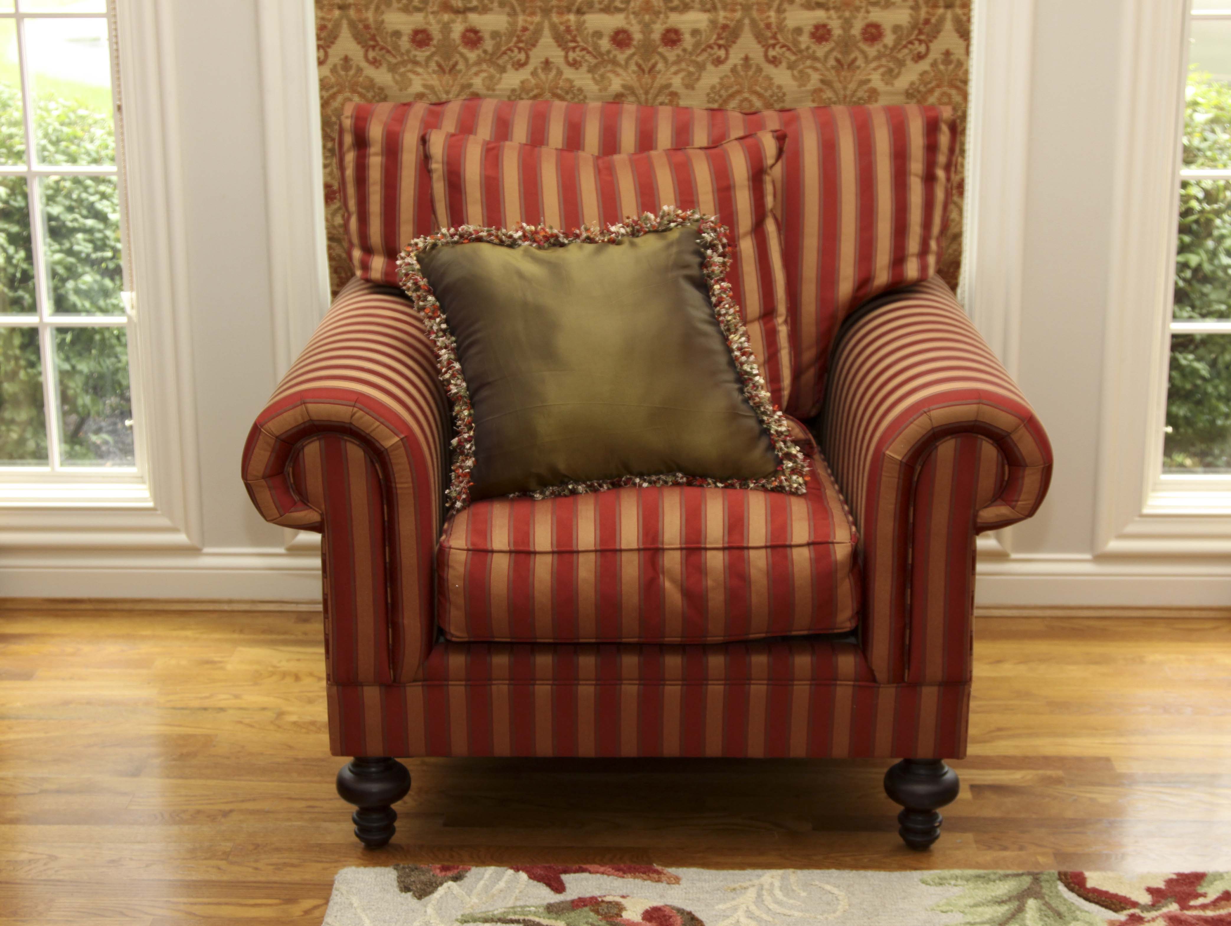Henredon Red and Gold Striped Armchair