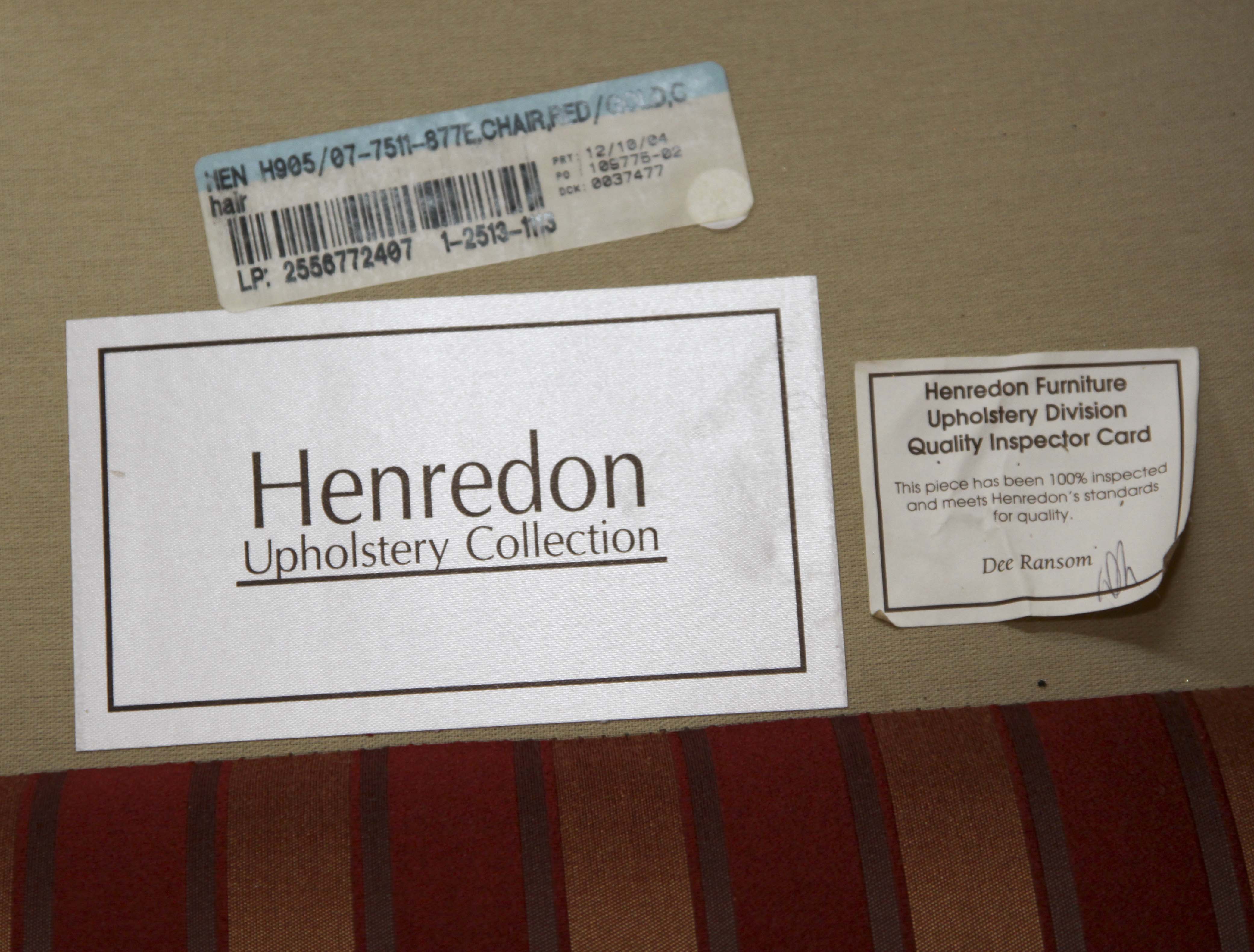 Henredon Red and Gold Striped Armchair