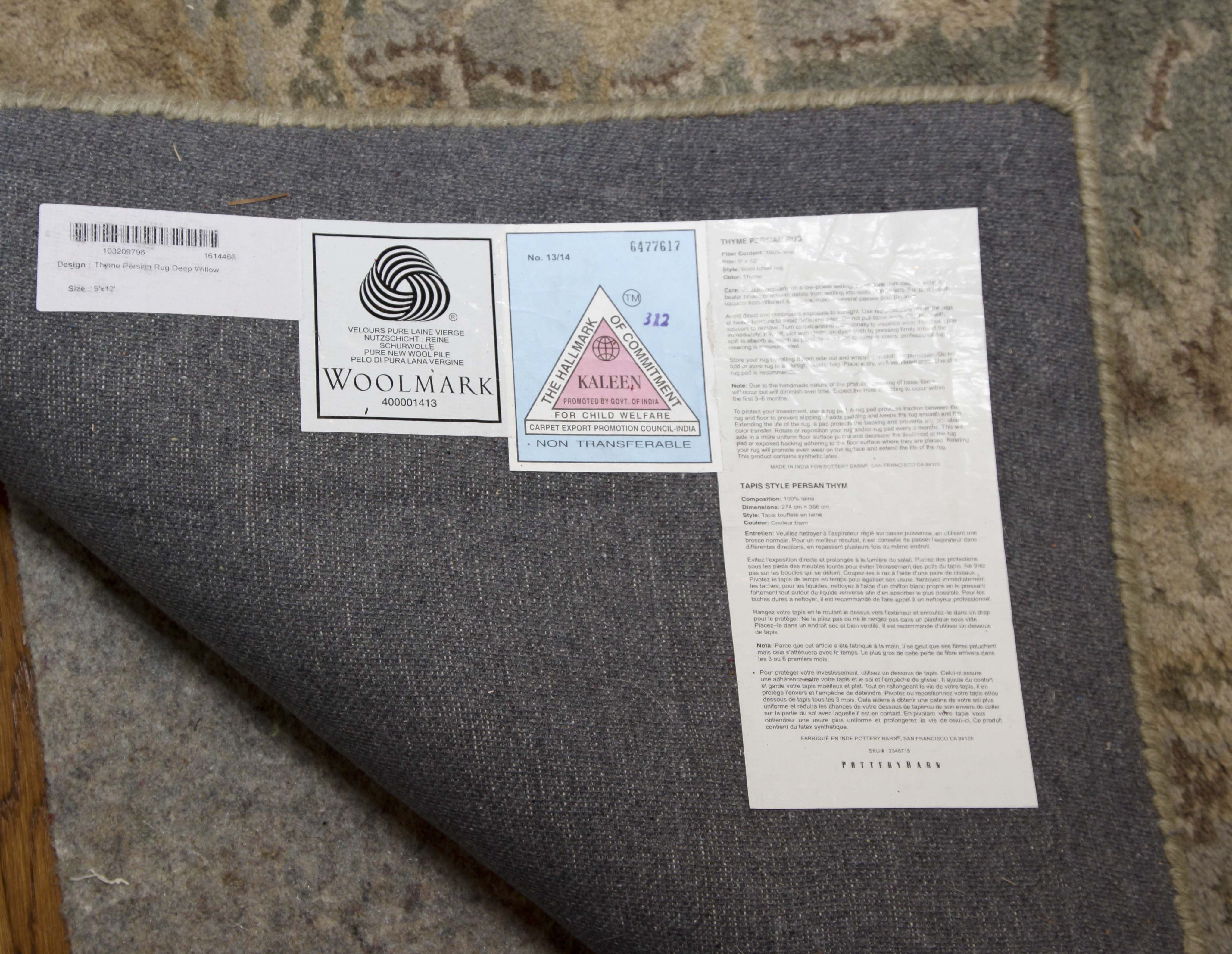 Large Tufted "Thyme Persian" Area Rug by Pottery Barn