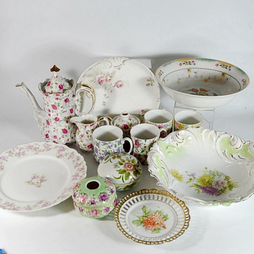 Antique Flowered Bavarian, German and Lefton Chinaware