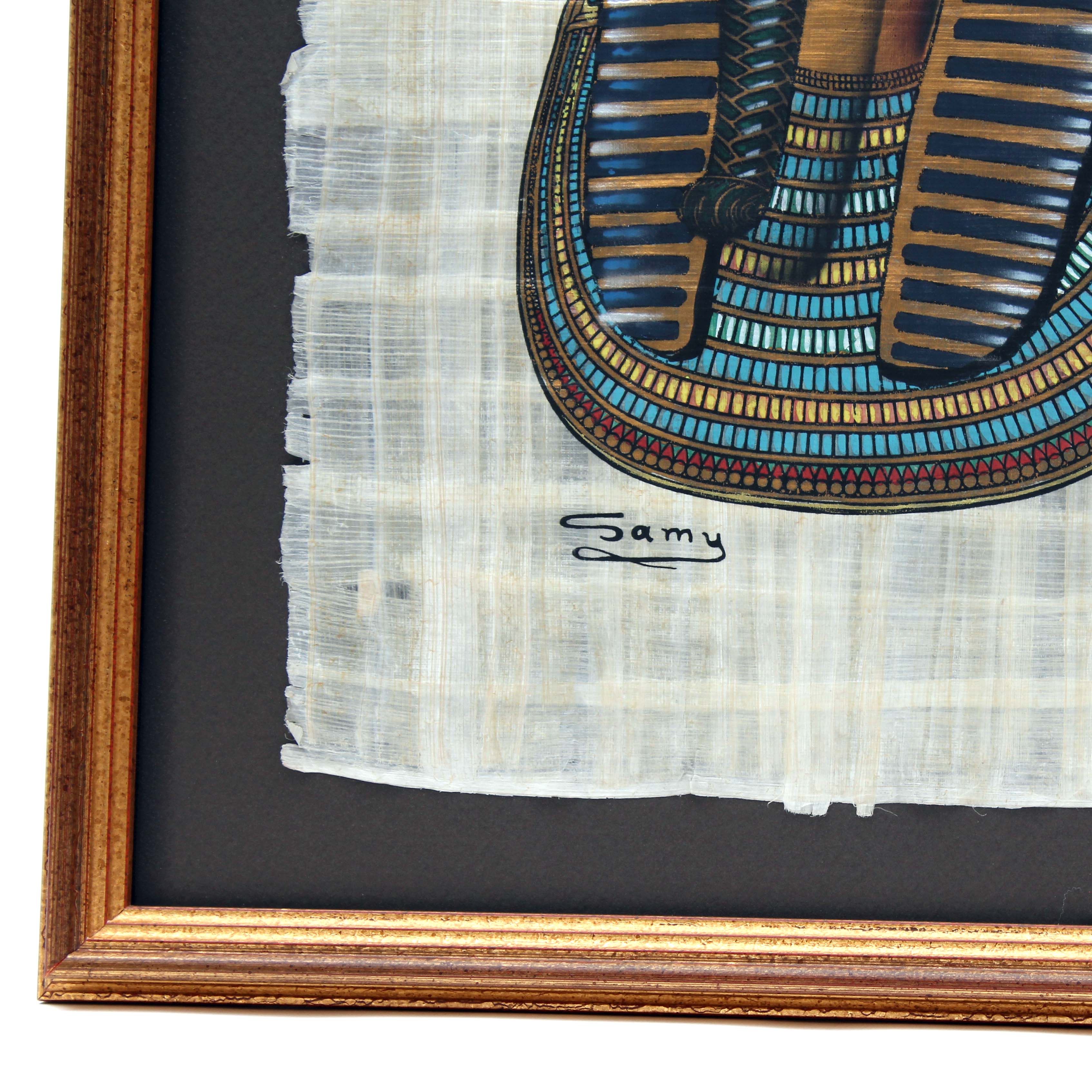 Pair of Framed Tutankhamun Egyptian Papyrus Paintings
