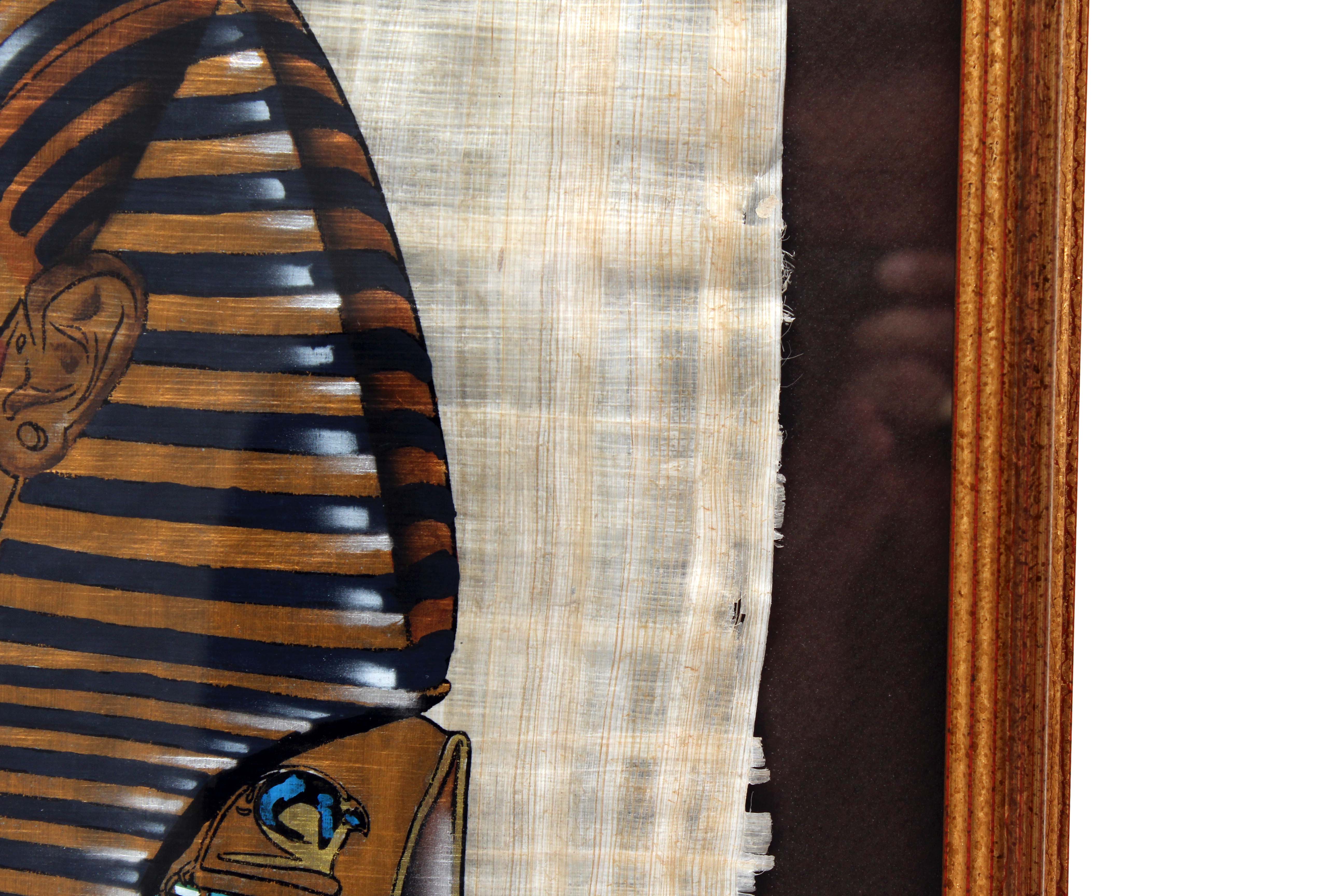 Pair of Framed Tutankhamun Egyptian Papyrus Paintings