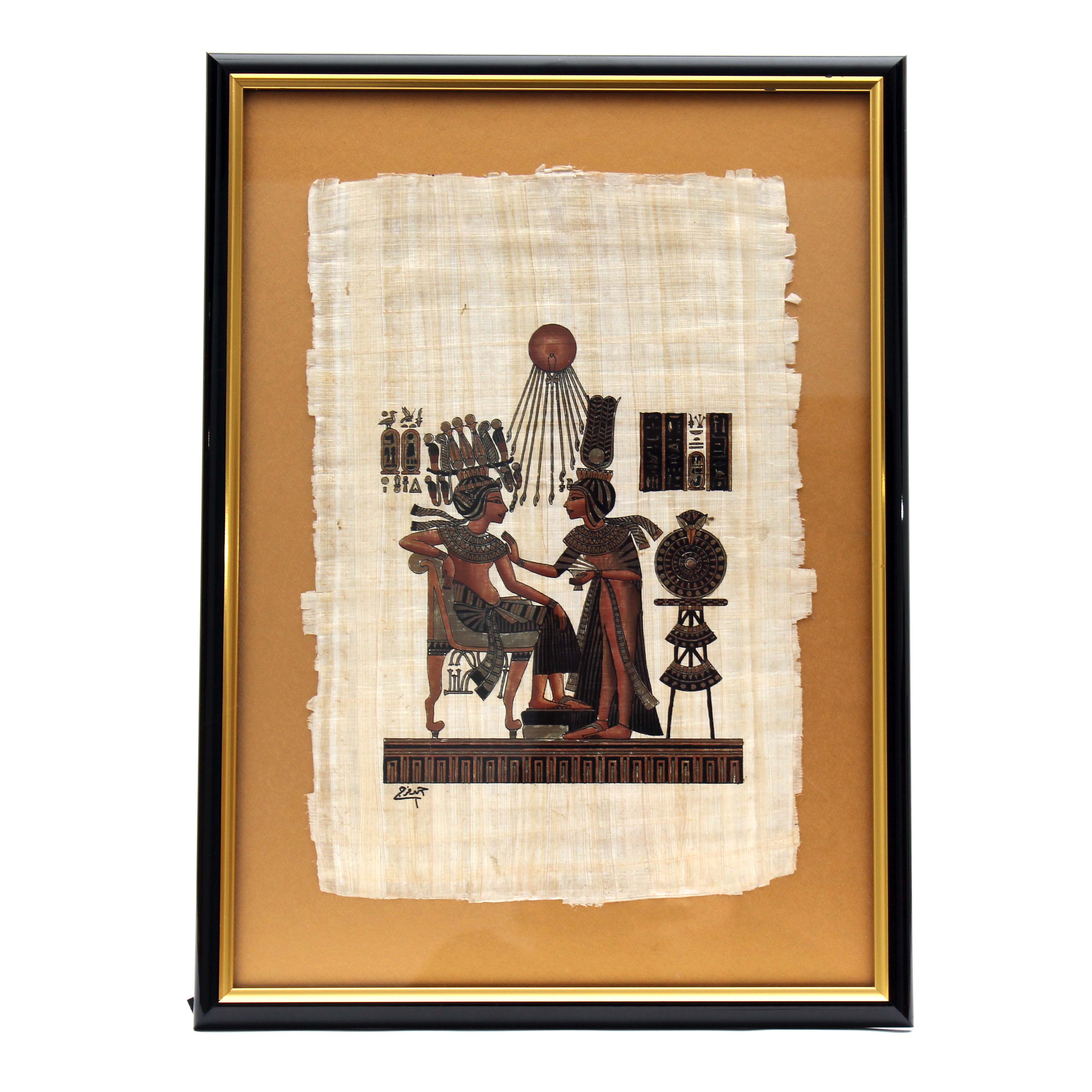 Pair of Framed Tutankhamun Egyptian Papyrus Paintings