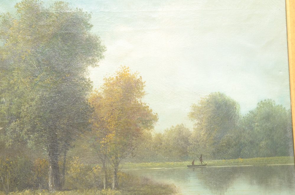 D. Amos Landscape Oil Painting in an Ornate Frame