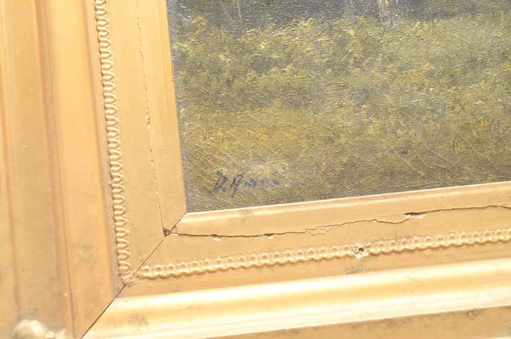 D. Amos Landscape Oil Painting in an Ornate Frame