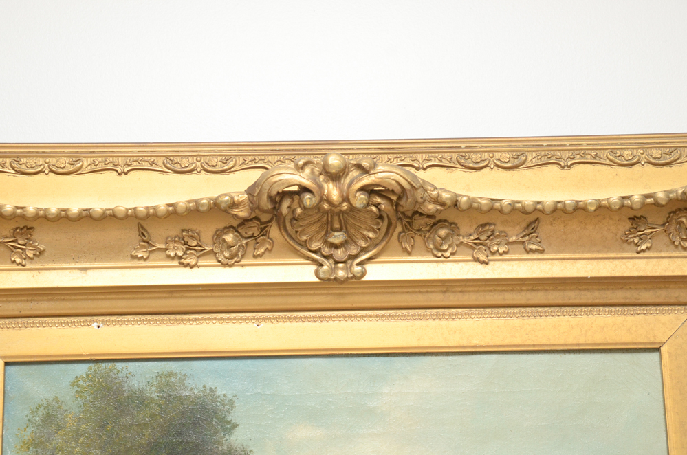 D. Amos Landscape Oil Painting in an Ornate Frame