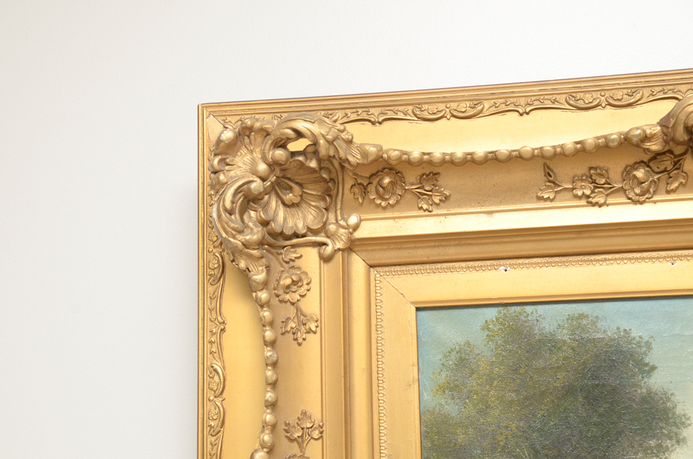 D. Amos Landscape Oil Painting in an Ornate Frame