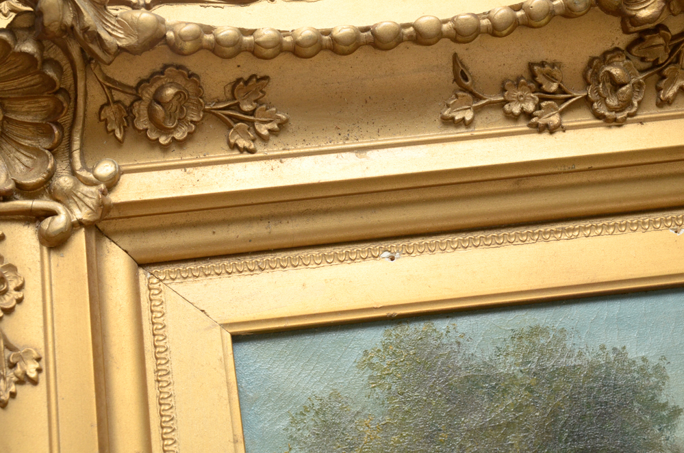 D. Amos Landscape Oil Painting in an Ornate Frame