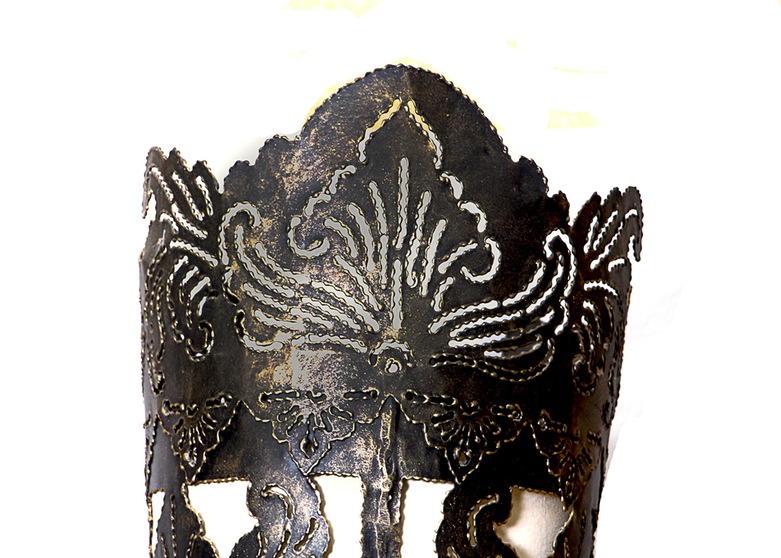 Vintage Oversized Hourglass Shaped Brass and Linen Asian Floor Lamp