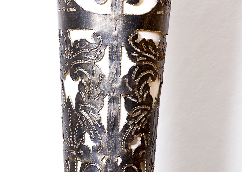 Vintage Oversized Hourglass Shaped Brass and Linen Asian Floor Lamp