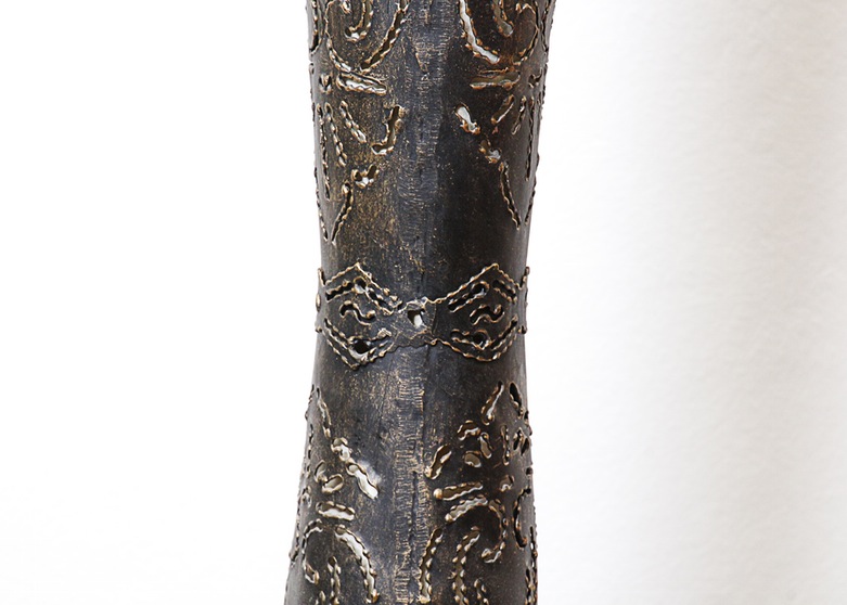 Vintage Oversized Hourglass Shaped Brass and Linen Asian Floor Lamp