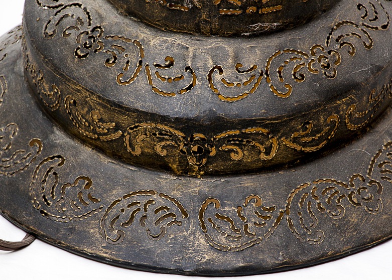 Vintage Oversized Hourglass Shaped Brass and Linen Asian Floor Lamp