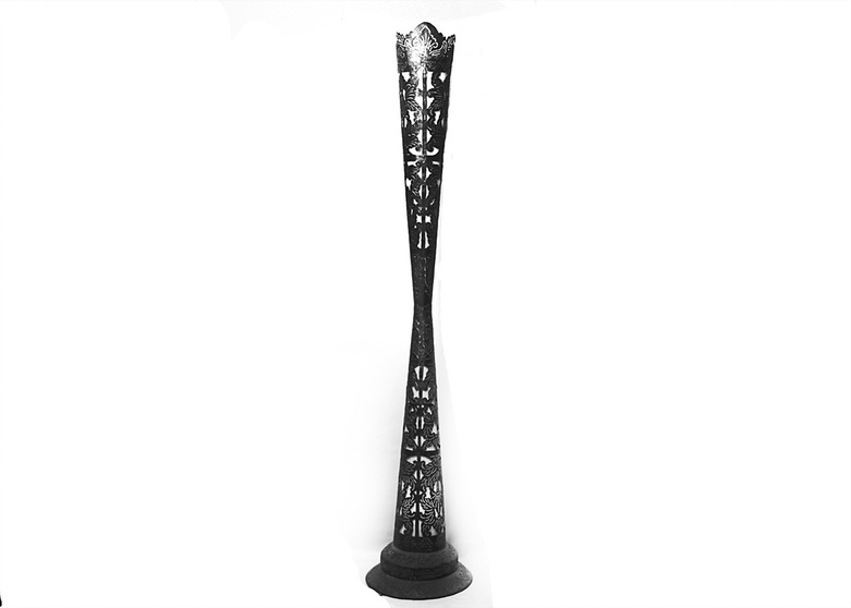 Vintage Oversized Hourglass Shaped Brass and Linen Asian Floor Lamp