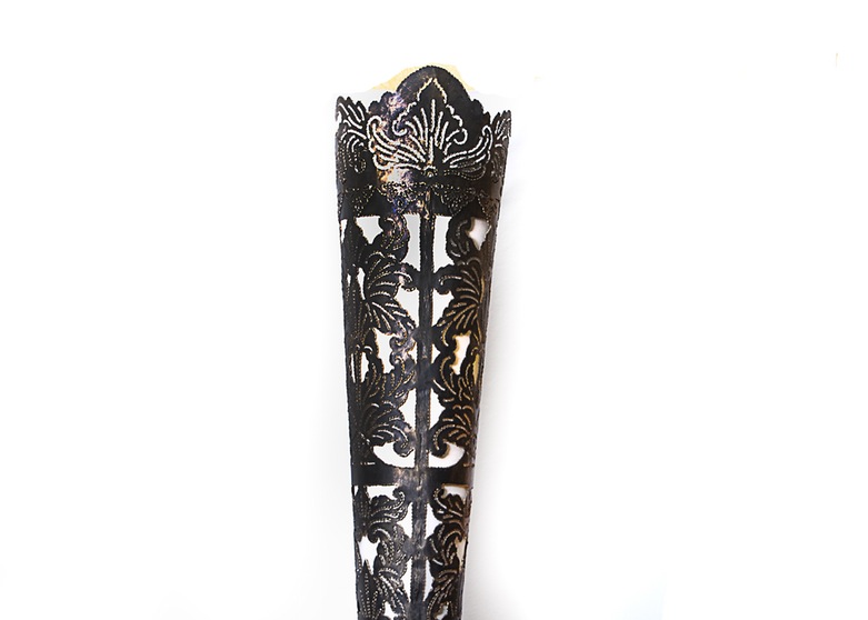 Vintage Oversized Hourglass Shaped Brass and Linen Asian Floor Lamp