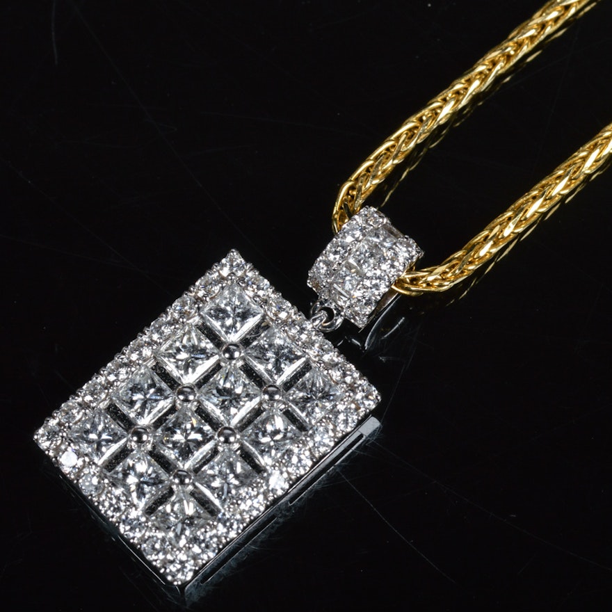 18K White Gold and 1.28CTW Diamond Pendant