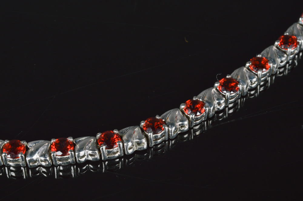 Sterling Silver Red Gemstone Bracelet