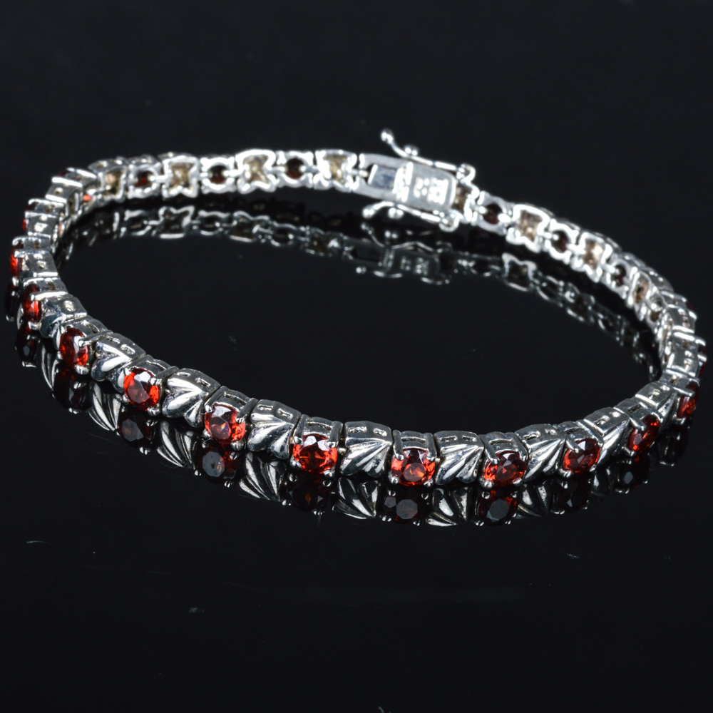 Sterling Silver Red Gemstone Bracelet