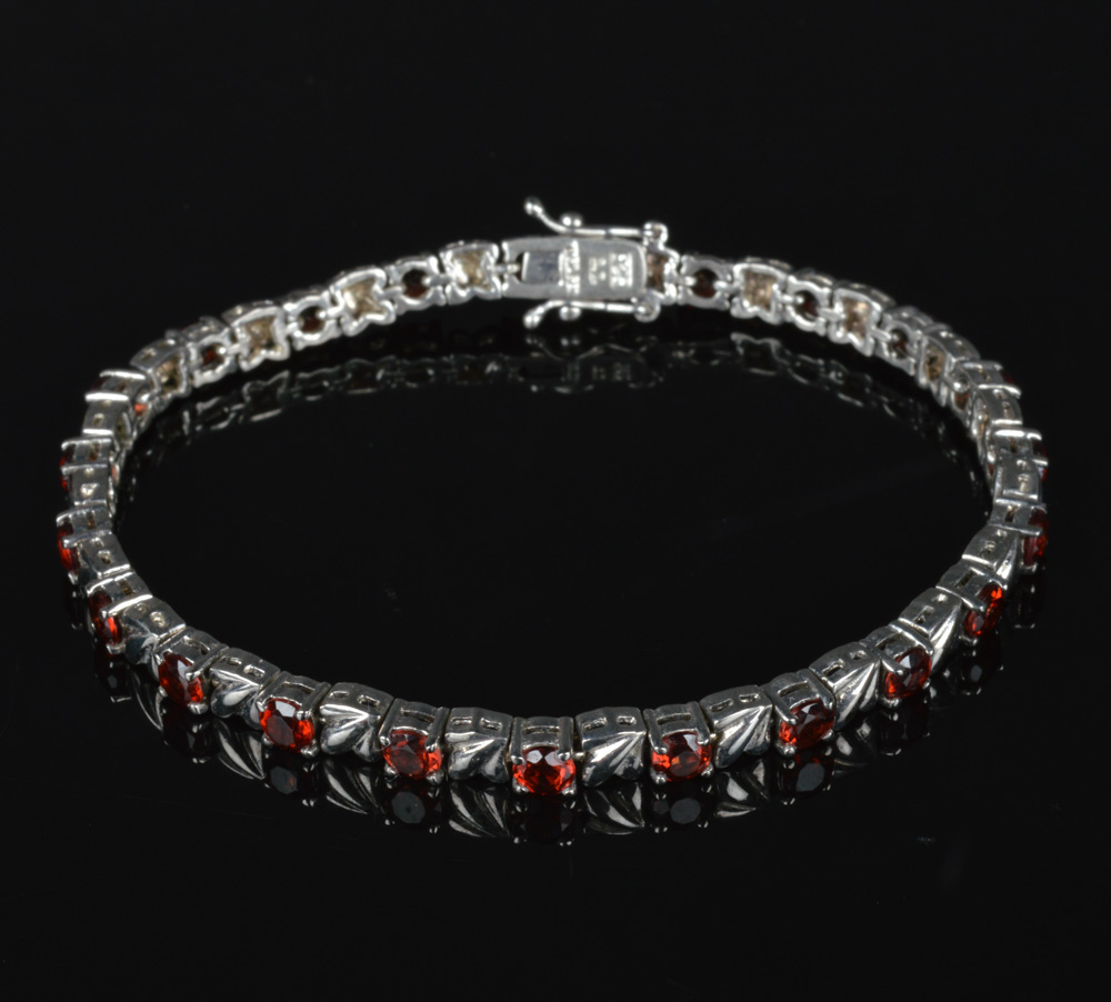 Sterling Silver Red Gemstone Bracelet