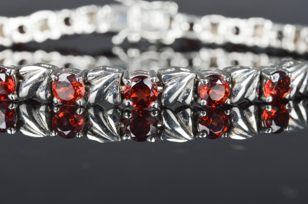 Sterling Silver Red Gemstone Bracelet