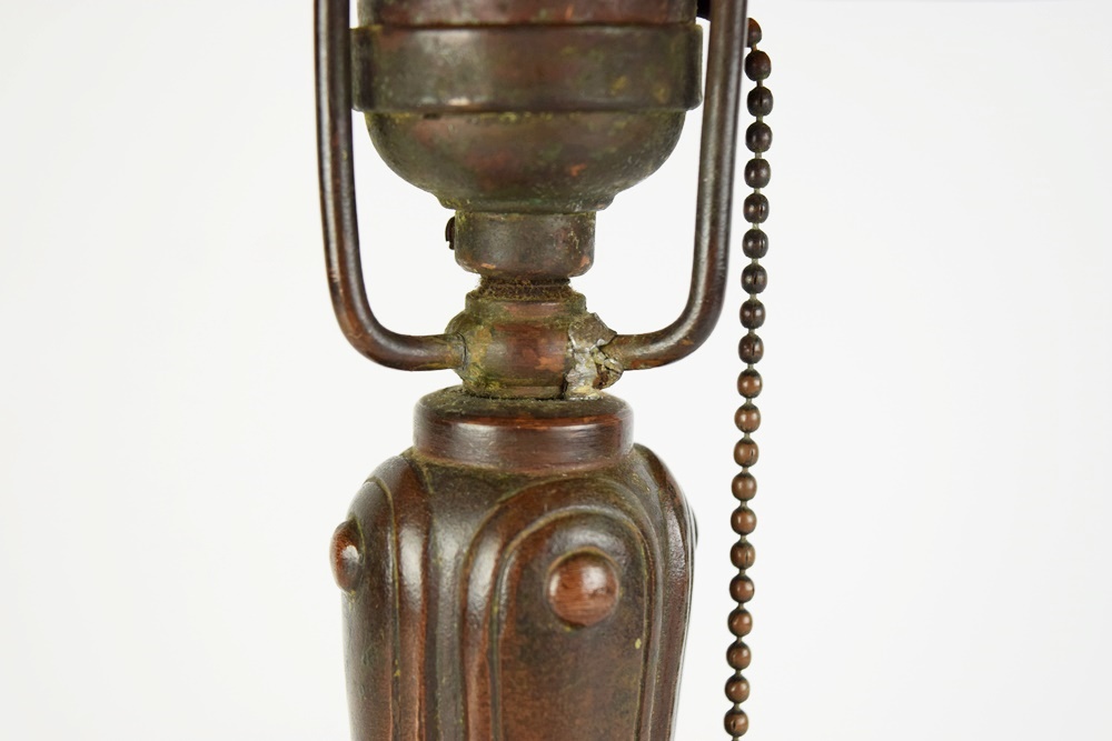 Antique Bronze Art Nouveau "Handel" Lamp with Slag Glass Shade, Signed