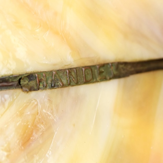 Antique Bronze Art Nouveau "Handel" Lamp with Slag Glass Shade, Signed