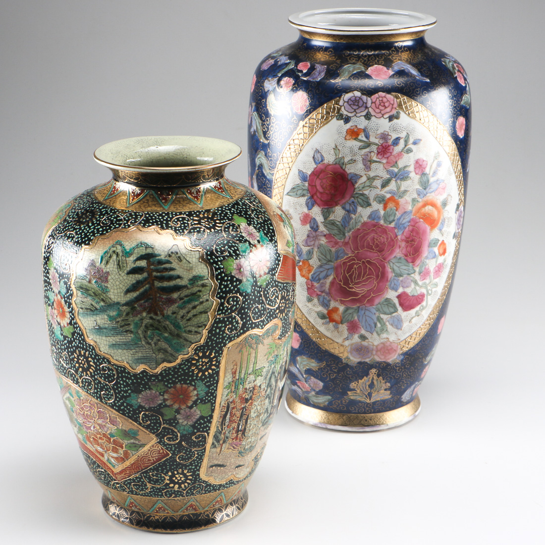 Pair Of Hand Painted East Asian Ceramic Vases