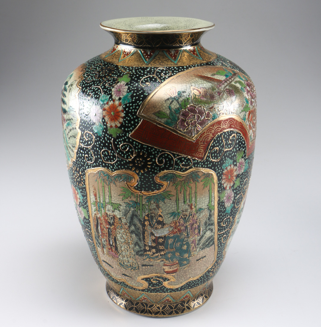 Pair Of Hand Painted East Asian Ceramic Vases