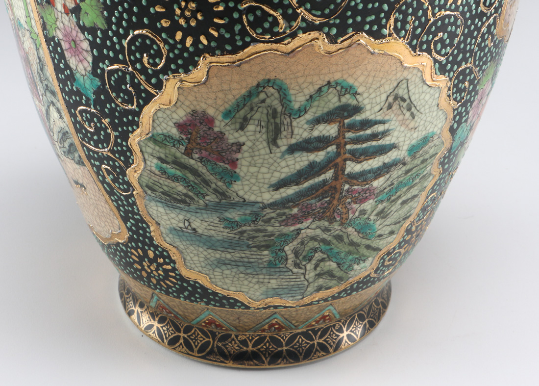 Pair Of Hand Painted East Asian Ceramic Vases