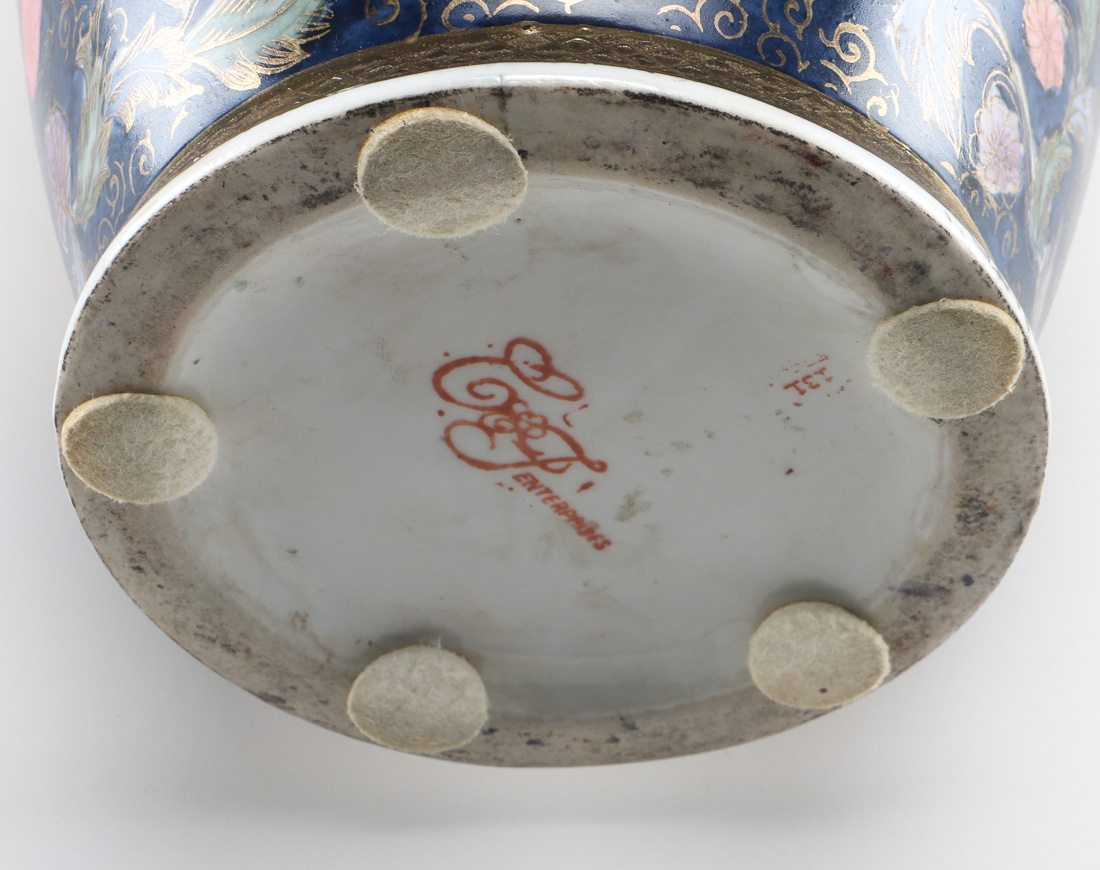 Pair Of Hand Painted East Asian Ceramic Vases