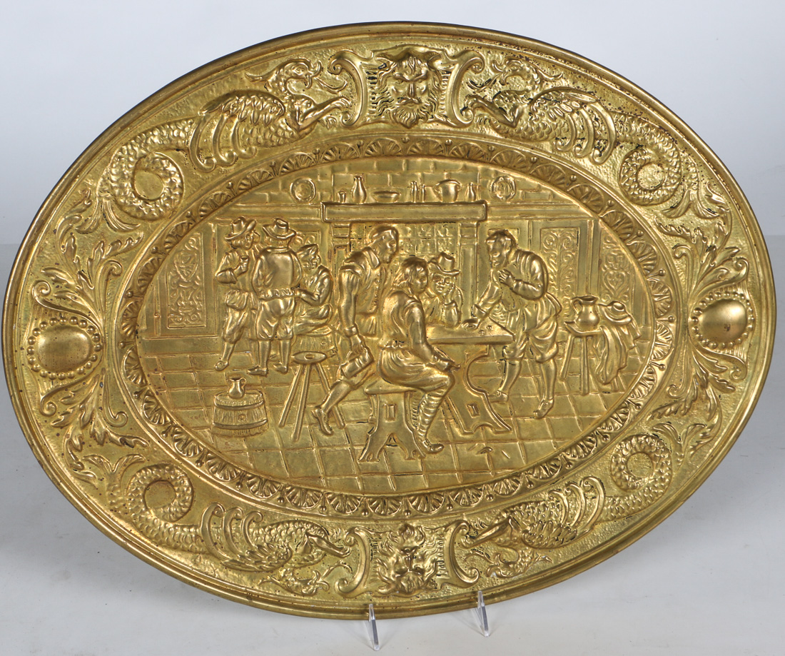 Gold Tone Platter, Box and Magazine Rack with Relief